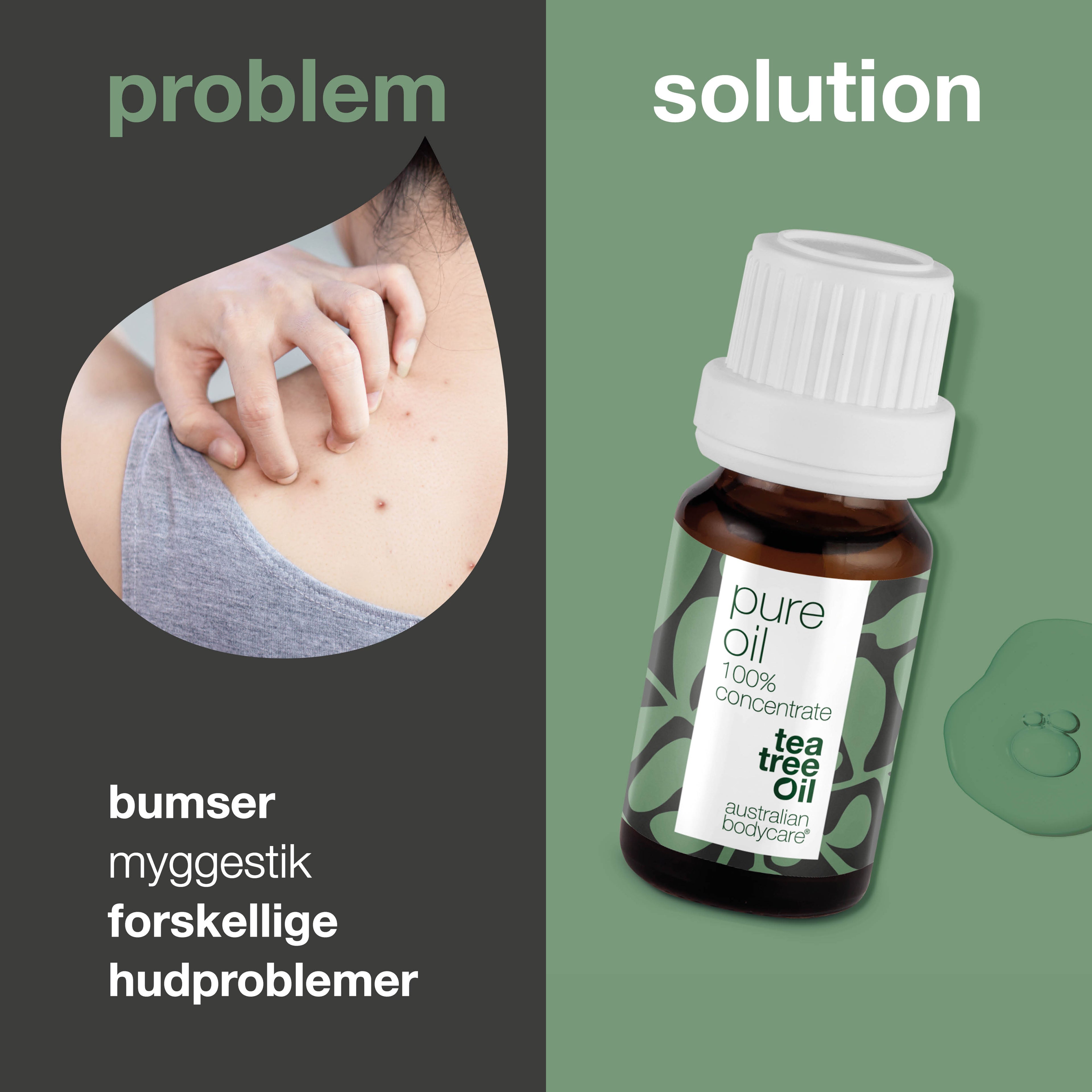 Koncentreret Tea Tree Oil til hudproblemer —  100% naturlig og ufortyndet Tea Tree Oil fra Australien