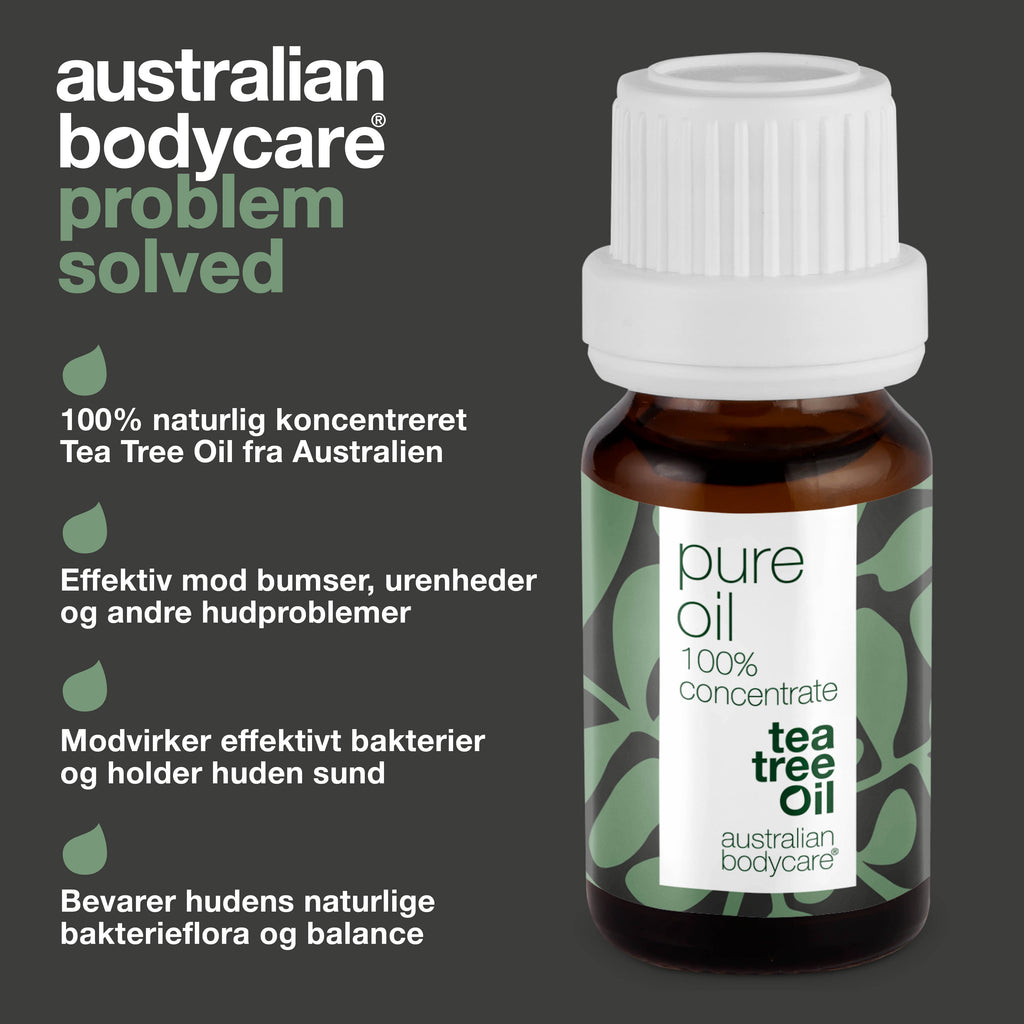 Koncentreret Tea Tree Oil til hudproblemer —  100% naturlig og ufortyndet Tea Tree Oil fra Australien