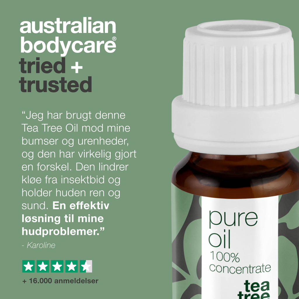 Koncentreret Tea Tree Oil til hudproblemer —  100% naturlig og ufortyndet Tea Tree Oil fra Australien