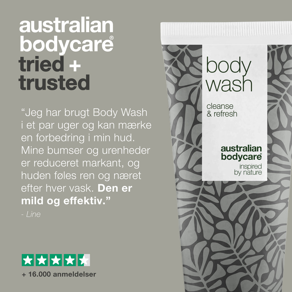 Body Wash med Tea Tree Oil — Showergel til daglig pleje og mod bumser og uren hud på kroppen