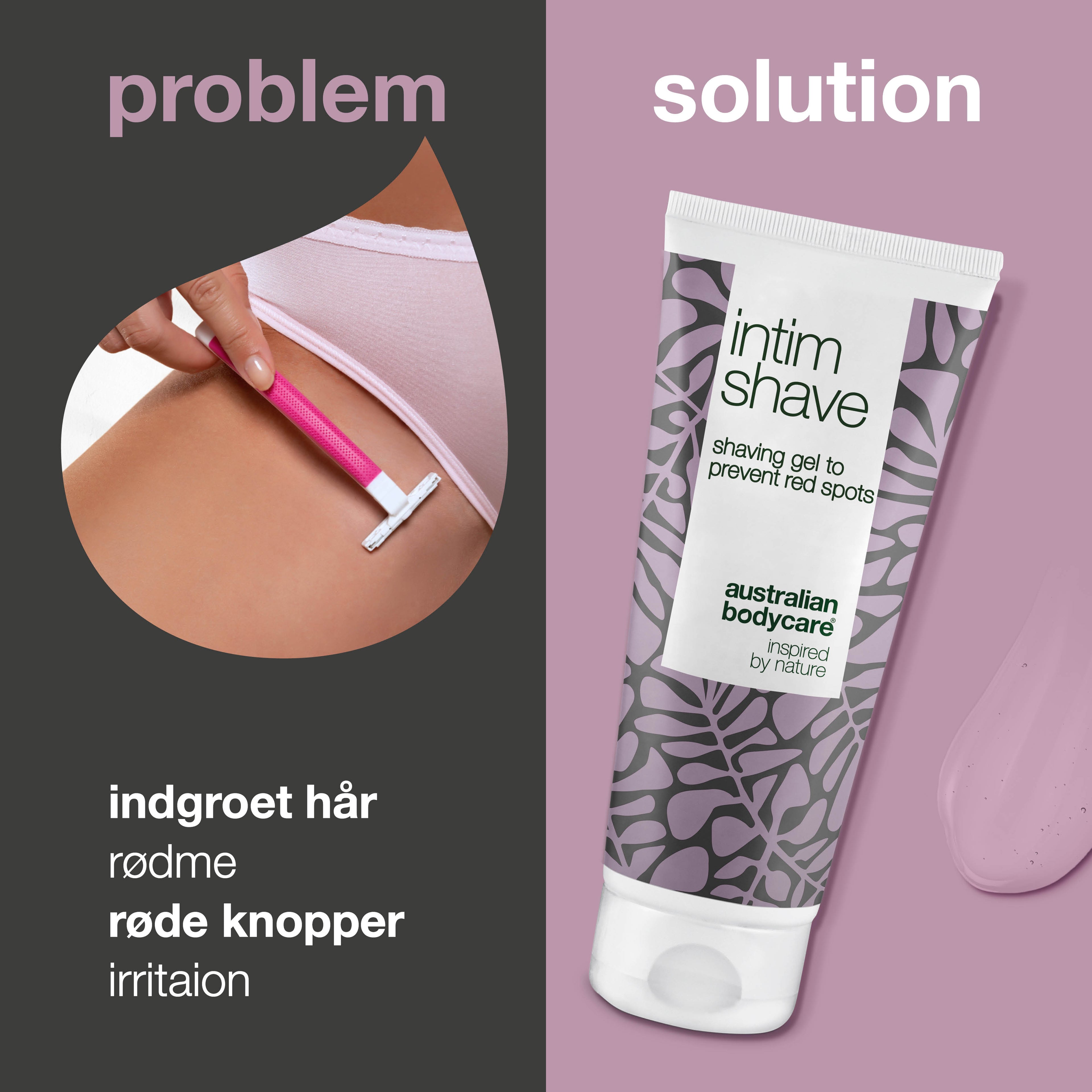 Intim barbergel mod røde knopper — Barbergel til intimbarbering modvirker indgroede hår