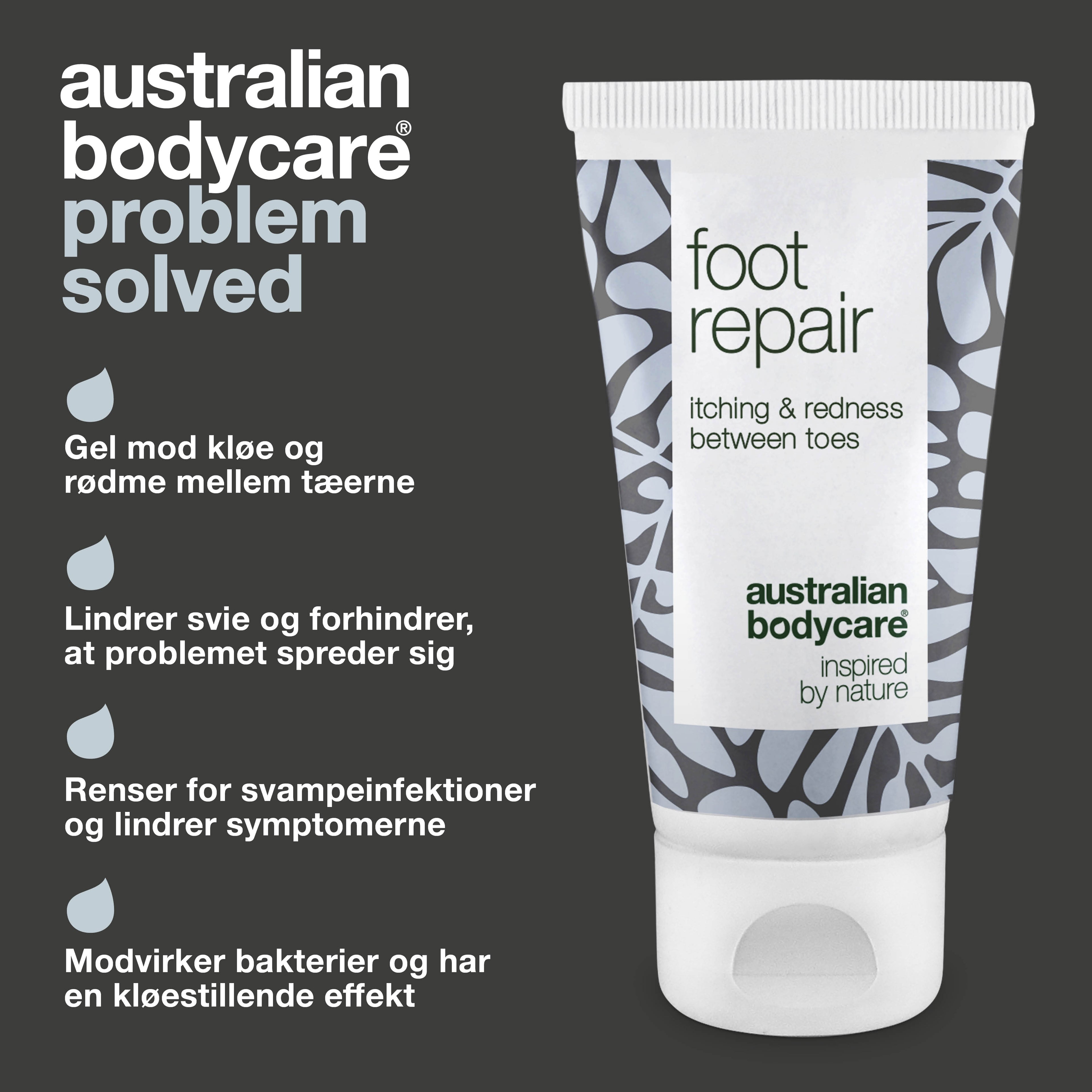 Fodgel med Tea Tree Oil  — Lindrende gel mod kløe, svie og rødme mellem tæerne.