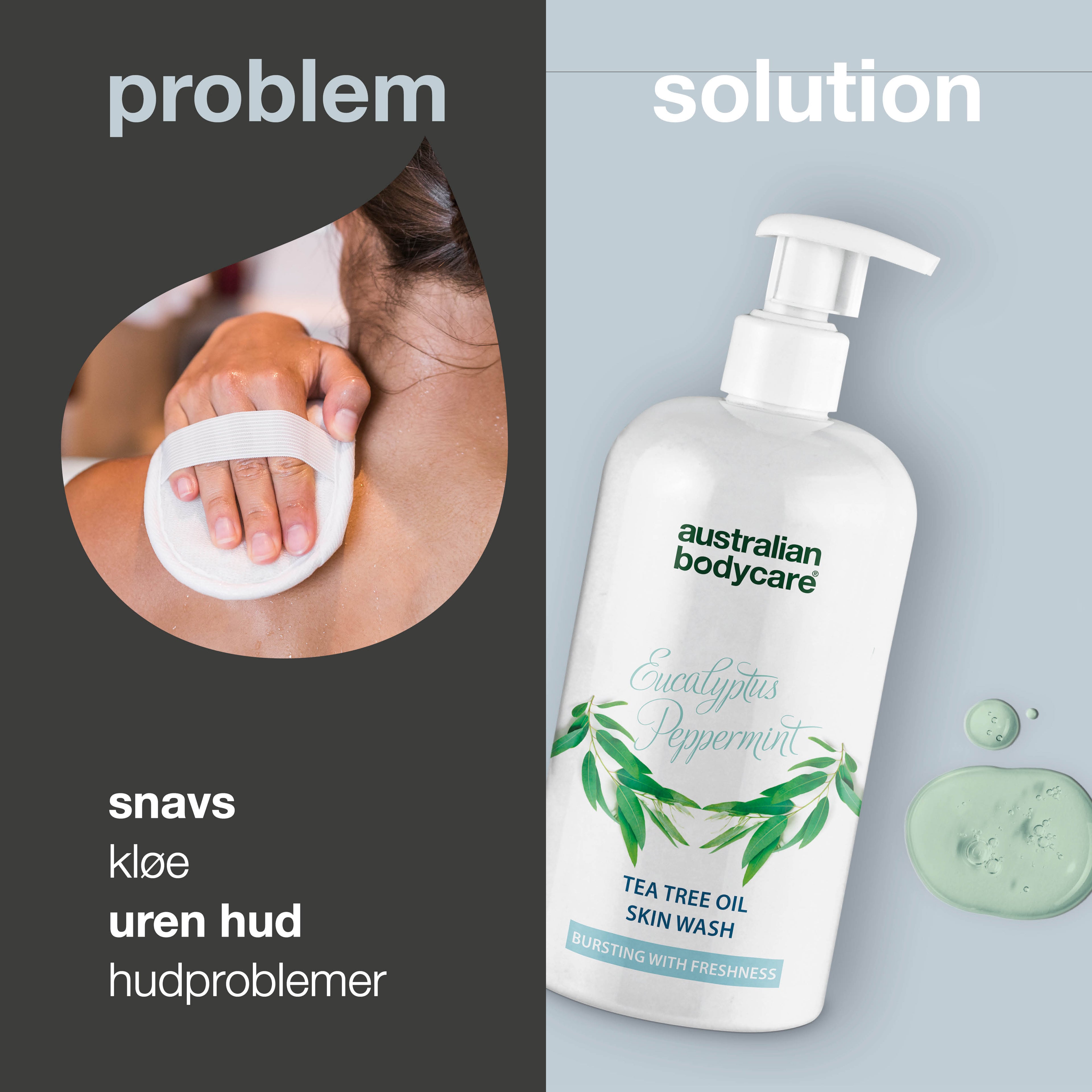 Professionel Eucalyptus Skin Wash — Showergel til professionel brug med naturlig Tea Tree Oil og eukalyptus