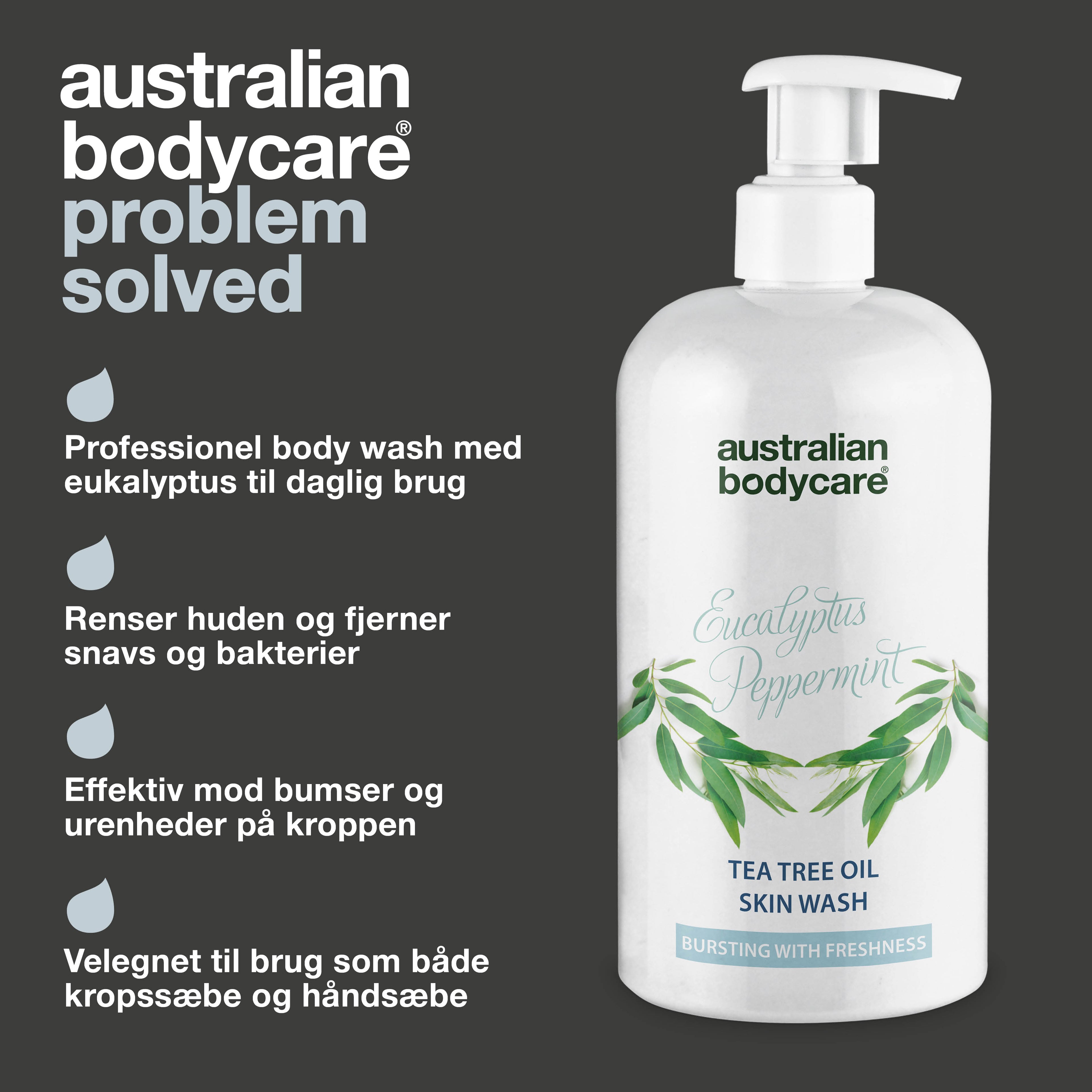 Professionel Eucalyptus Skin Wash — Showergel til professionel brug med naturlig Tea Tree Oil og eukalyptus