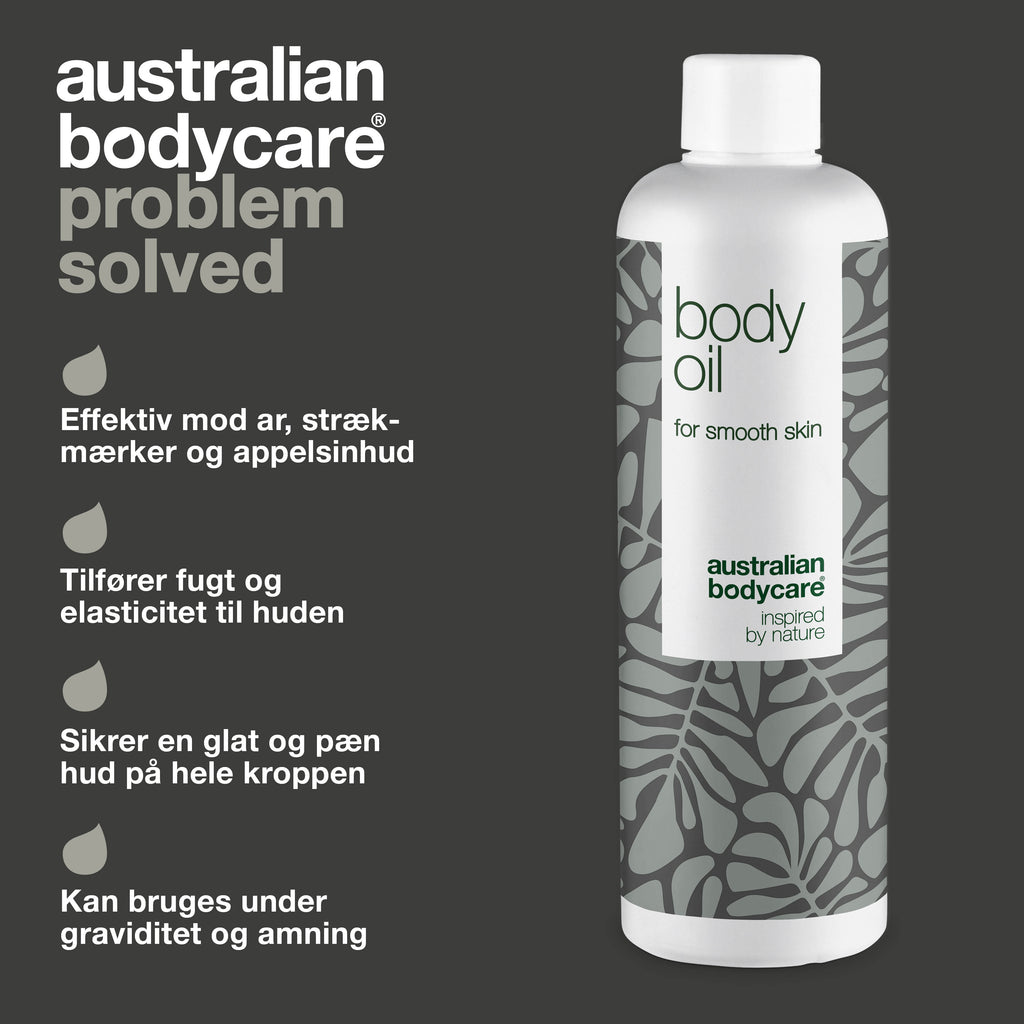 Body Oil – Reducerer strækmærker, ar og pigmentpletter — Body Oil reducerer strækmærker, ar og pigmentpletter. Med mandelolie, squalane og vitamin E efterlades huden blød, smidig og velplejet.