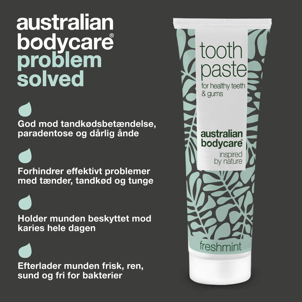 Tea Tree Oil Tandpasta med fluor — Til god mundhygiejne og pleje ved paradentose og mundsvamp