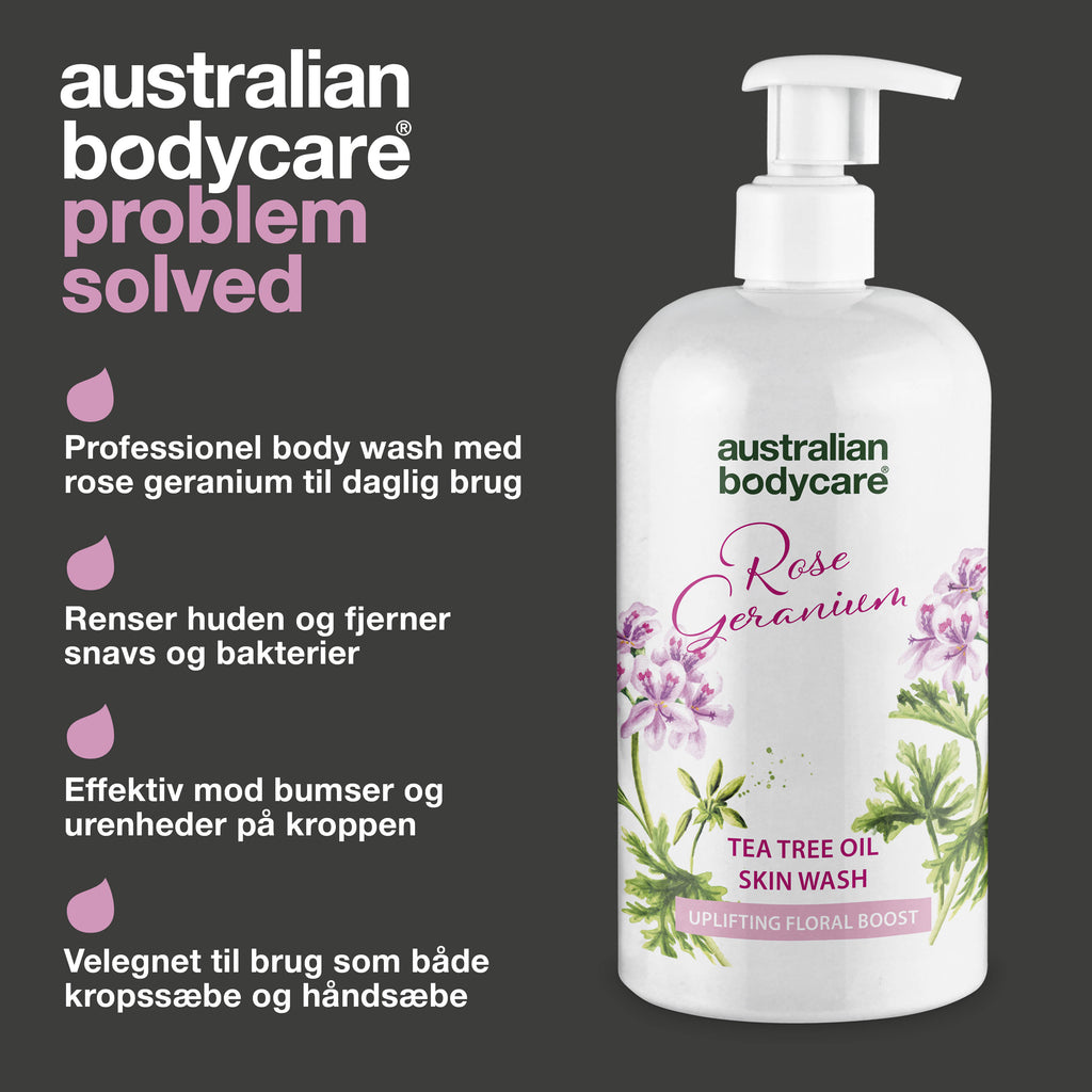 Professionel Rose Skin Wash — Dybderensende professionel showergel med Tea Tree Oil og Rose Geranium