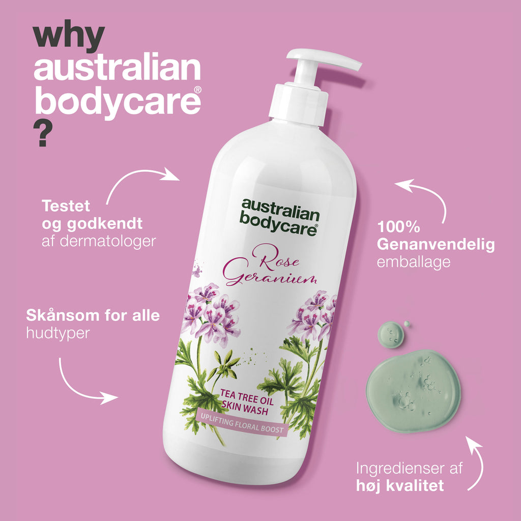 Professionel Rose Skin Wash — Dybderensende professionel showergel med Tea Tree Oil og Rose Geranium