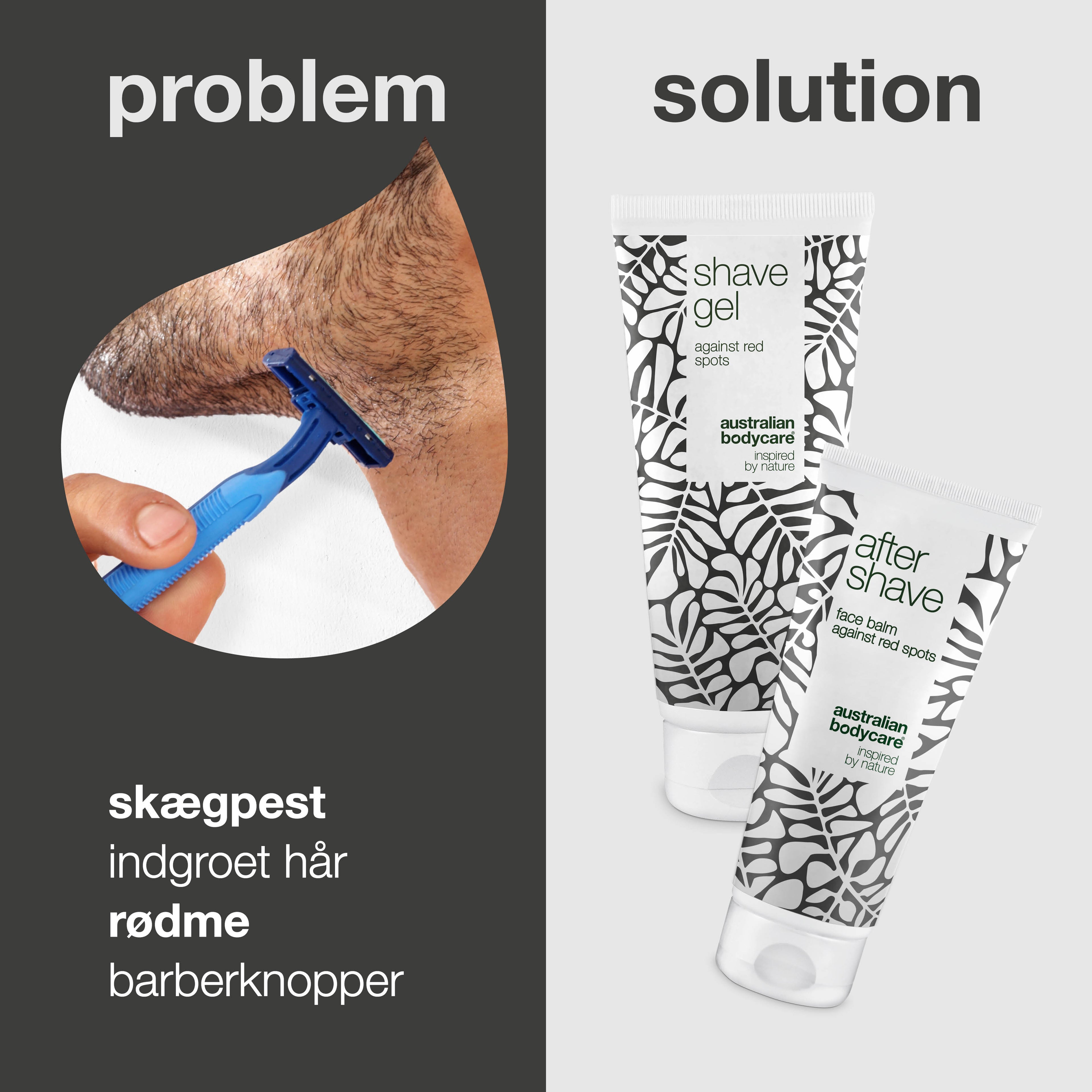 Sæt til at modvirke røde knopper efter barbering — 2 produkter mod indgroede hår og skægpest