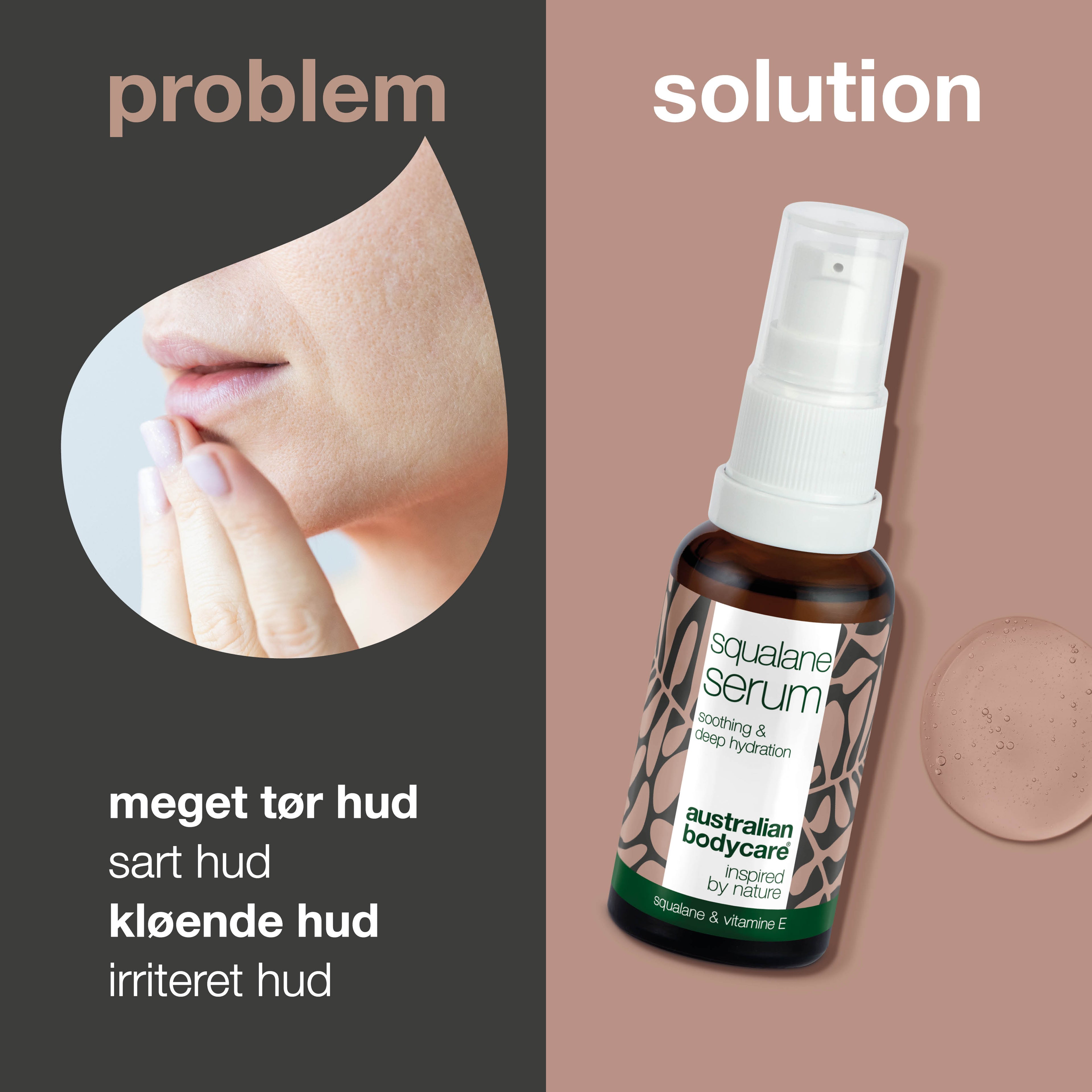 Fugtgivende ansigtsserum med Squalane & E-vitamin — Squalane & E-vitamin giver dyb hydrering til tør hud. Let, ikke-fedtet serum, der efterlader huden blød og smidig.