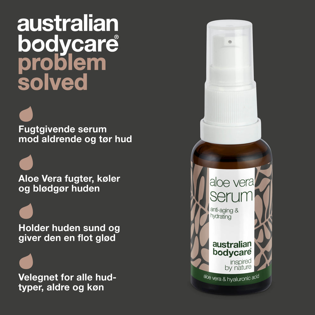 Aloe Vera & E-vitamin Serum – Reducerer rynker og fugter — Aloe Vera & E-vitamin Serum udjævner fine linjer og giver glød. Med hyaluronsyre, vitamin E og Kakadu Plum for fast og fugtmættet hud.