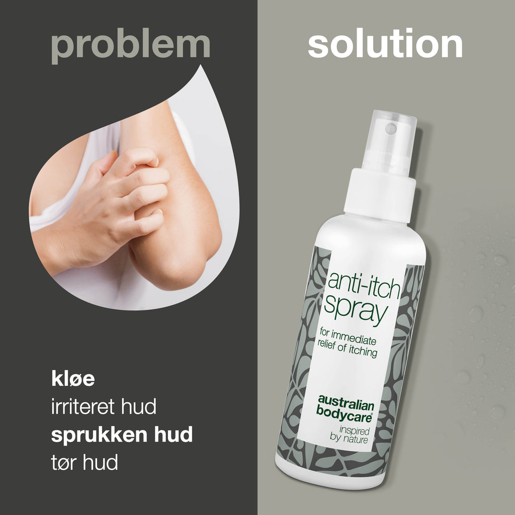 Spray til pleje ved kløende og irriteret hud på kroppen, ryggen & benene — Beroligende og lindrende til irriteret hud