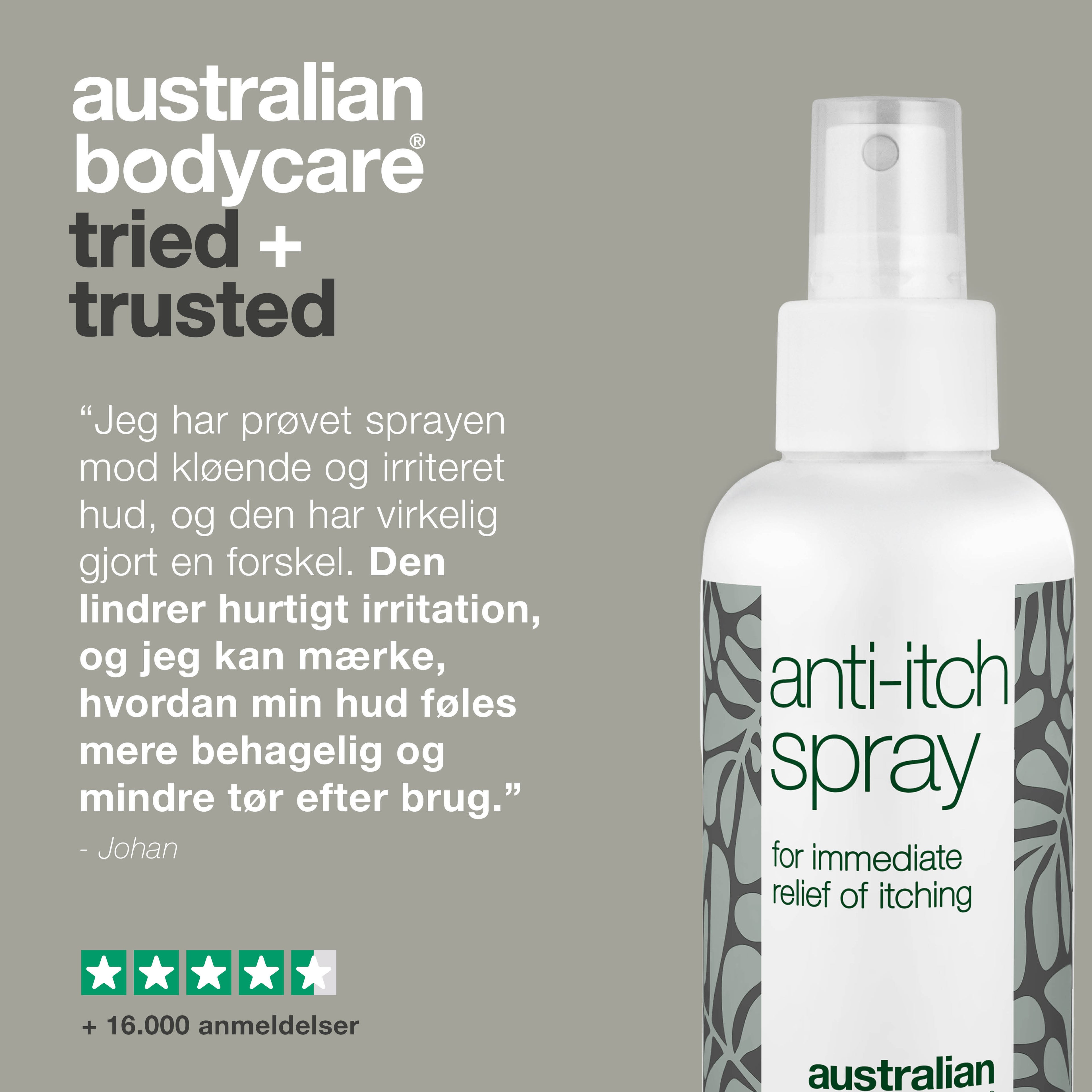 Spray til pleje ved kløende og irriteret hud på kroppen, ryggen & benene — Beroligende og lindrende til irriteret hud