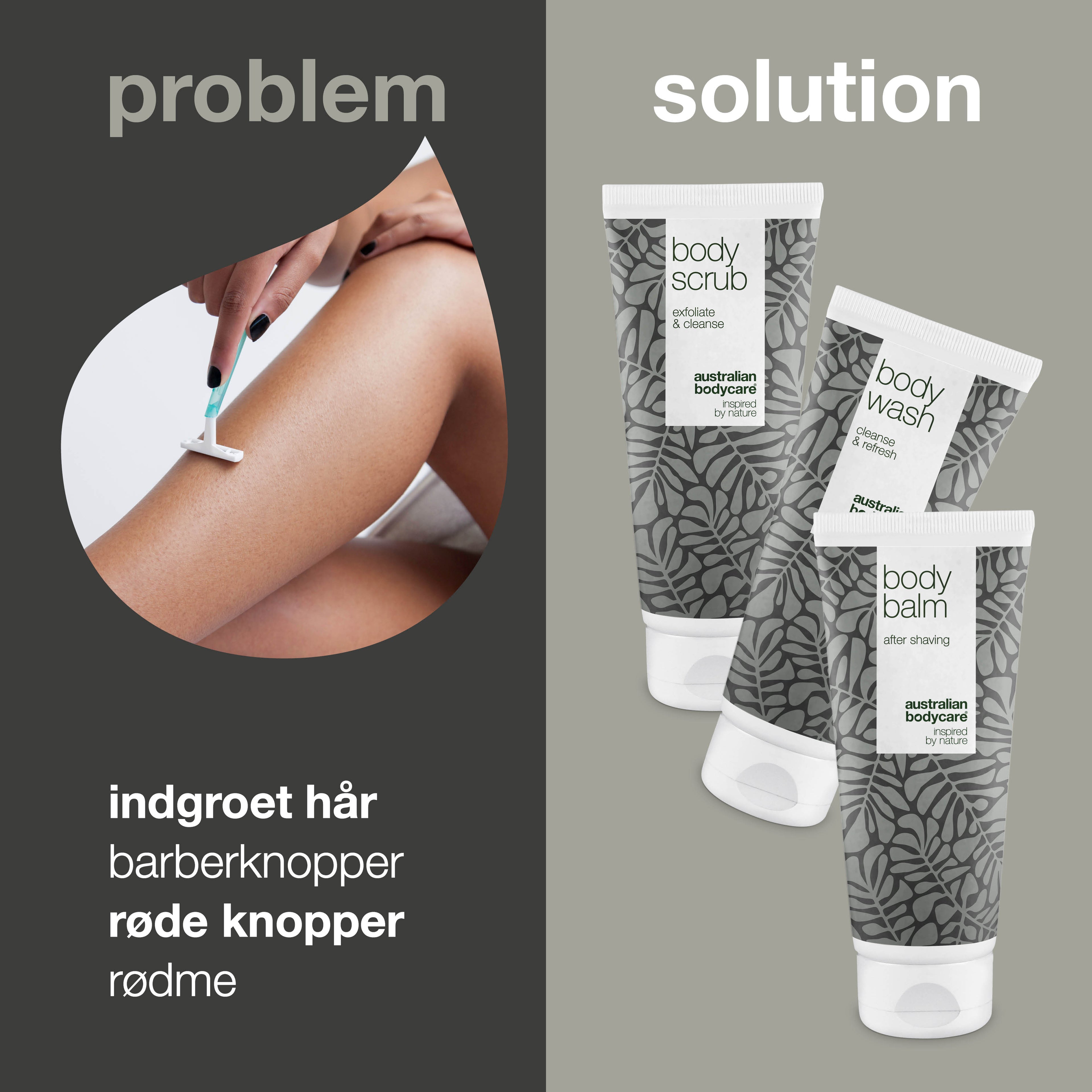 Pakke til barbering af ben — 3 produkter mod røde knopper ved barbering og hårfjerning