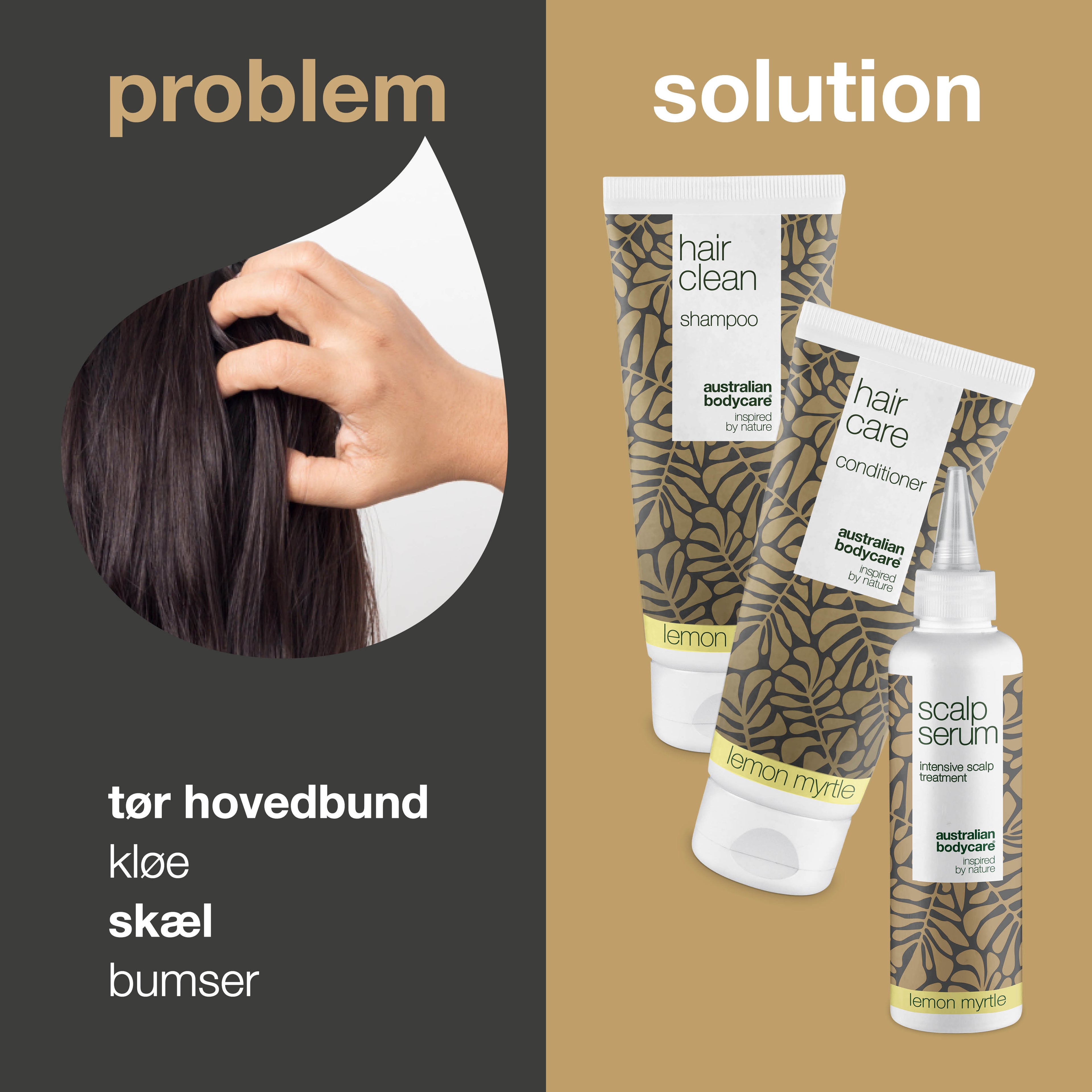 Hovedbundspakke med Lemon Myrtle — 3 produkter med Tea Tree Oil og Lemon Myrtle til skæl og tør hovedbund