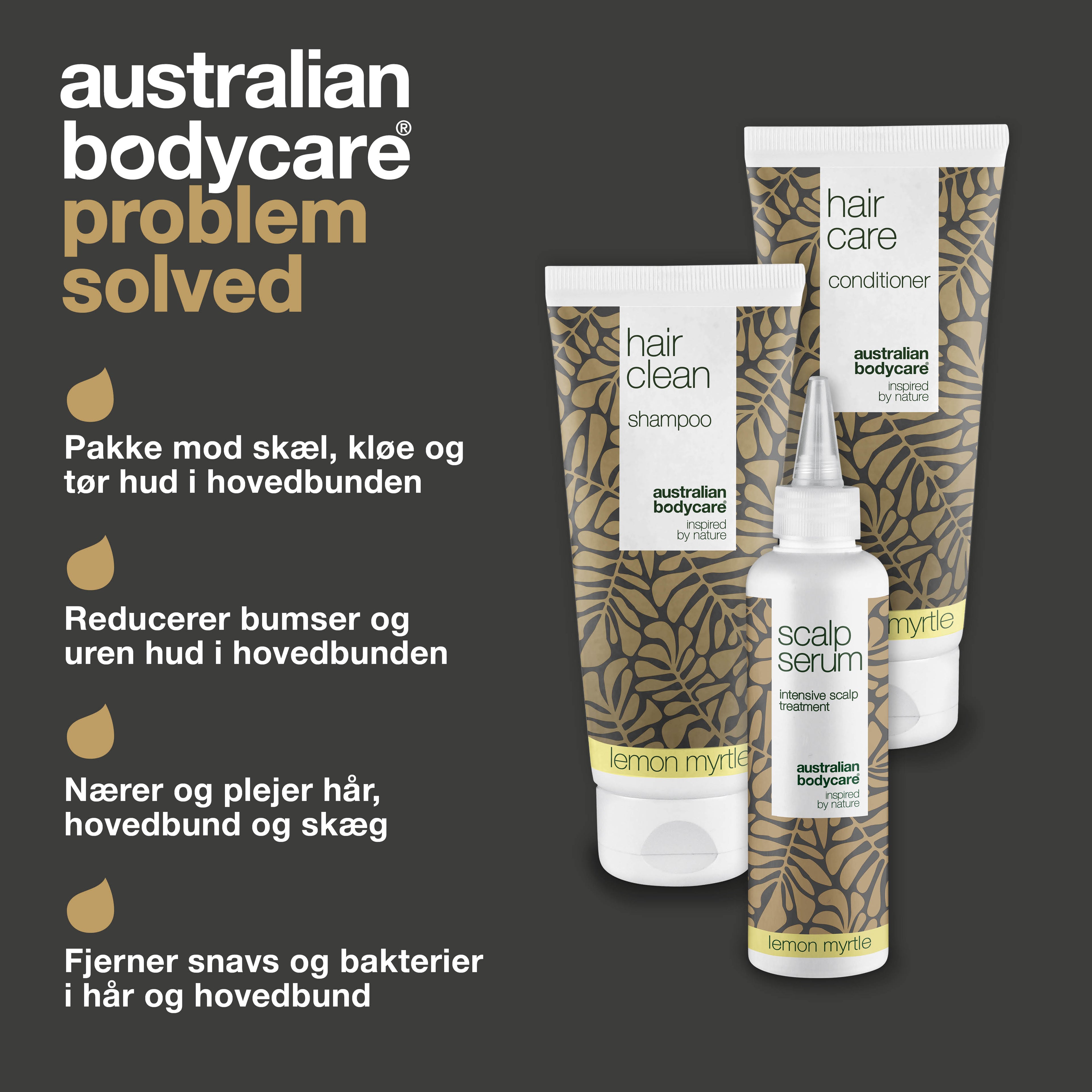 Hovedbundspakke med Lemon Myrtle — 3 produkter med Tea Tree Oil og Lemon Myrtle til skæl og tør hovedbund
