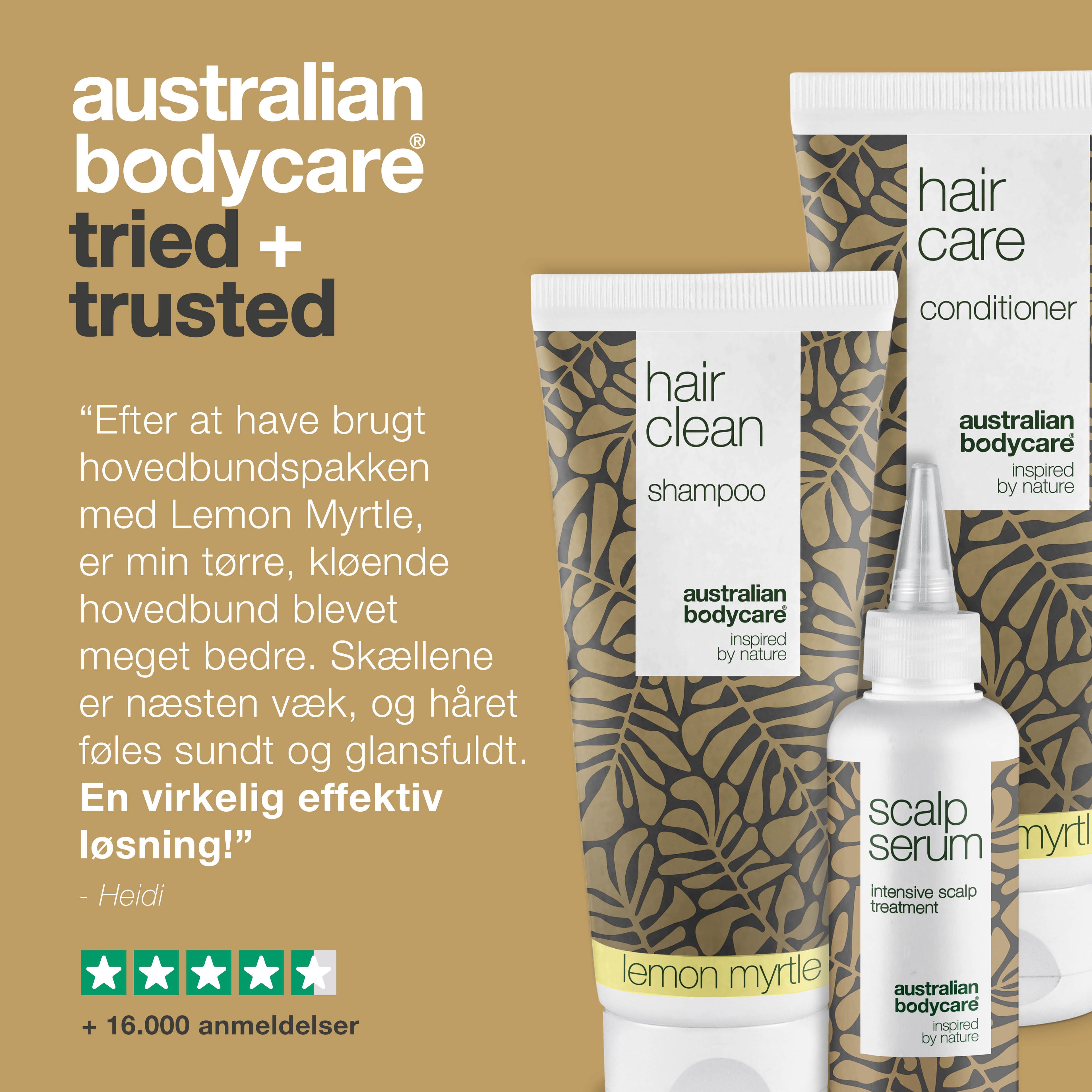 Hovedbundspakke med Lemon Myrtle — 3 produkter med Tea Tree Oil og Lemon Myrtle til skæl og tør hovedbund