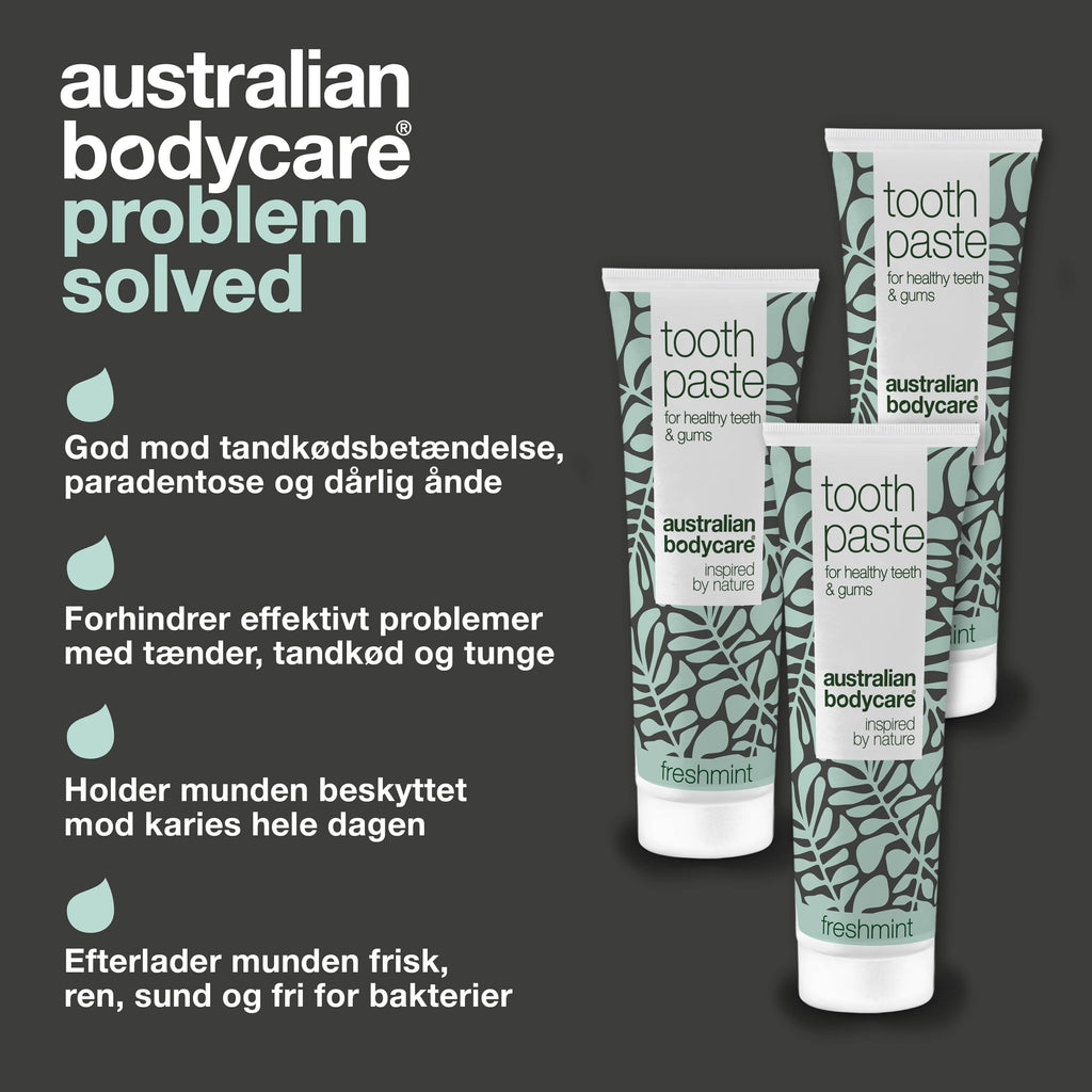 3 stk. Tea Tree Oil Tandpasta Freshmint — Til daglig pleje ved paradentose, svamp og tandkødsbetændelse