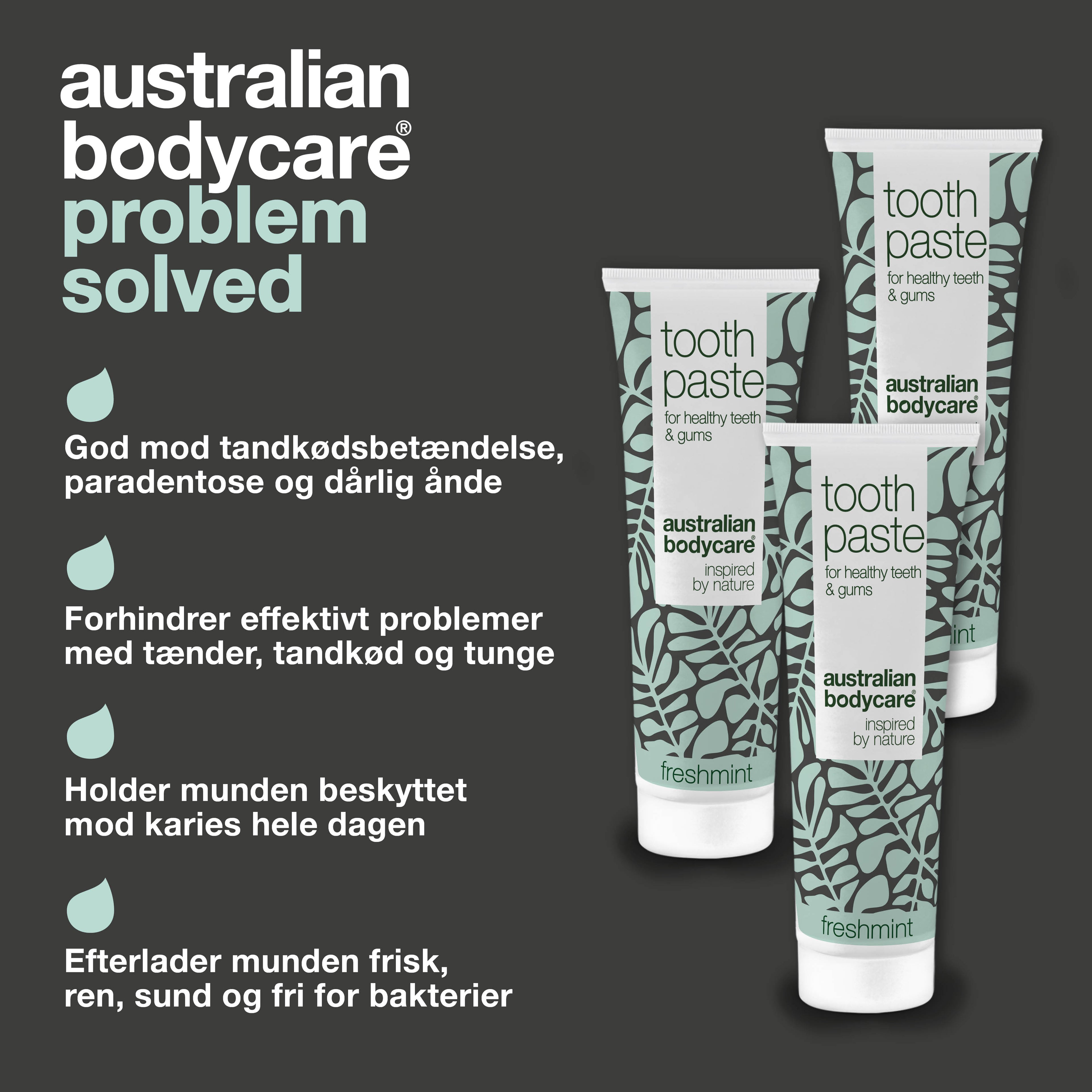 3 stk. Tea Tree Oil Tandpasta Freshmint — Til daglig pleje ved paradentose, svamp og tandkødsbetændelse