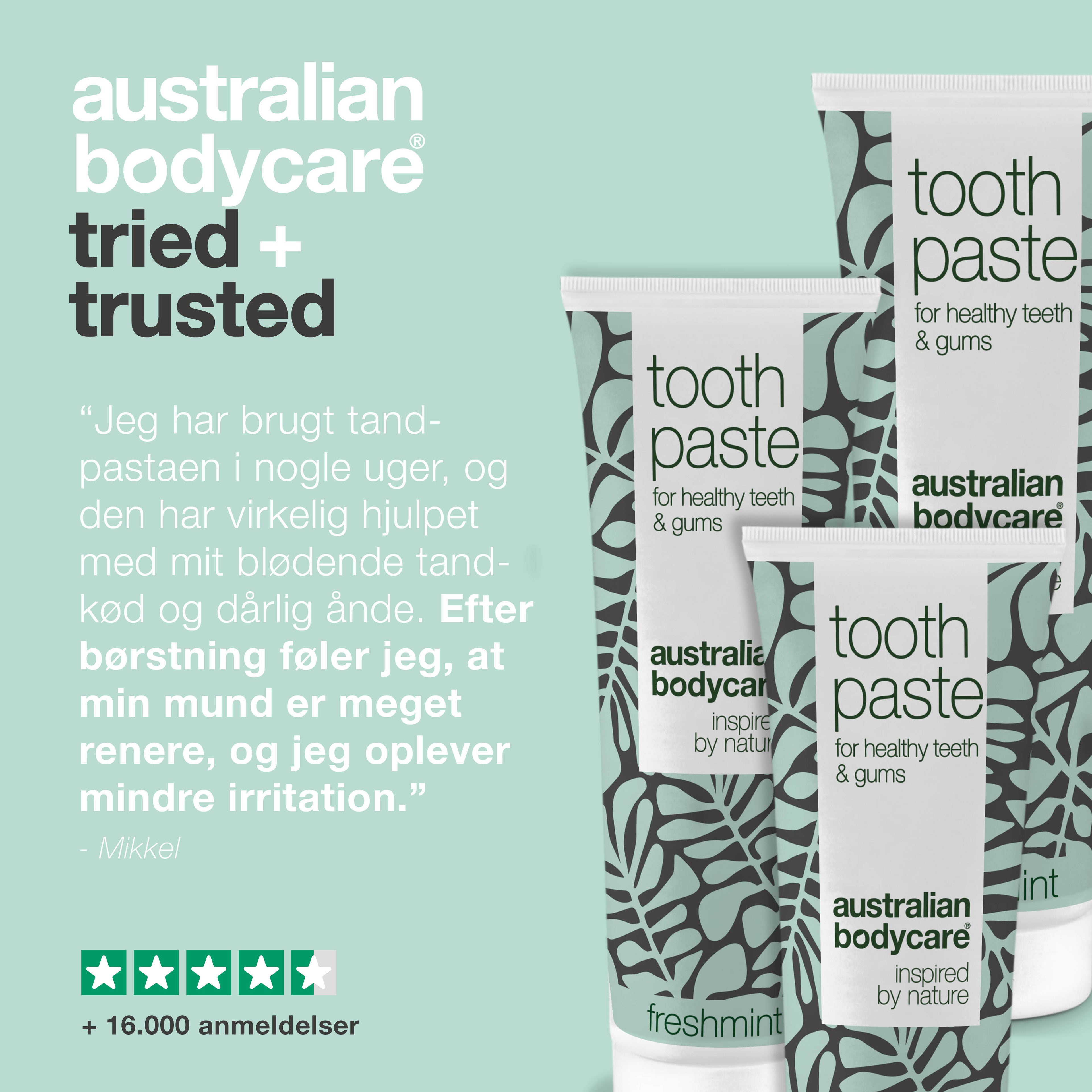 3 stk. Tea Tree Oil Tandpasta Freshmint — Til daglig pleje ved paradentose, svamp og tandkødsbetændelse