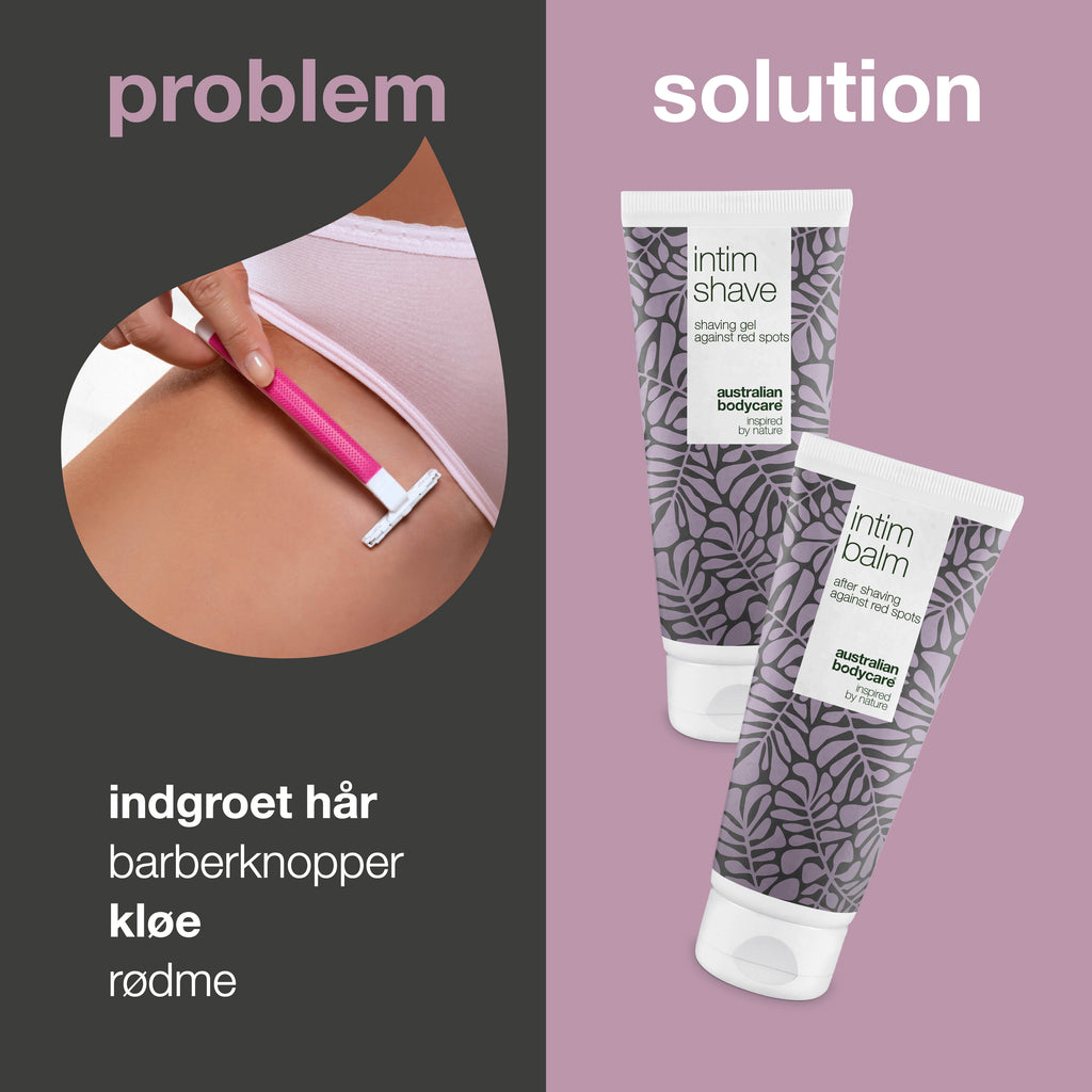 XL Sæt til intimbarbering uden røde knopper — Stor intim barbergel og aftershave balm mod indgroede hår