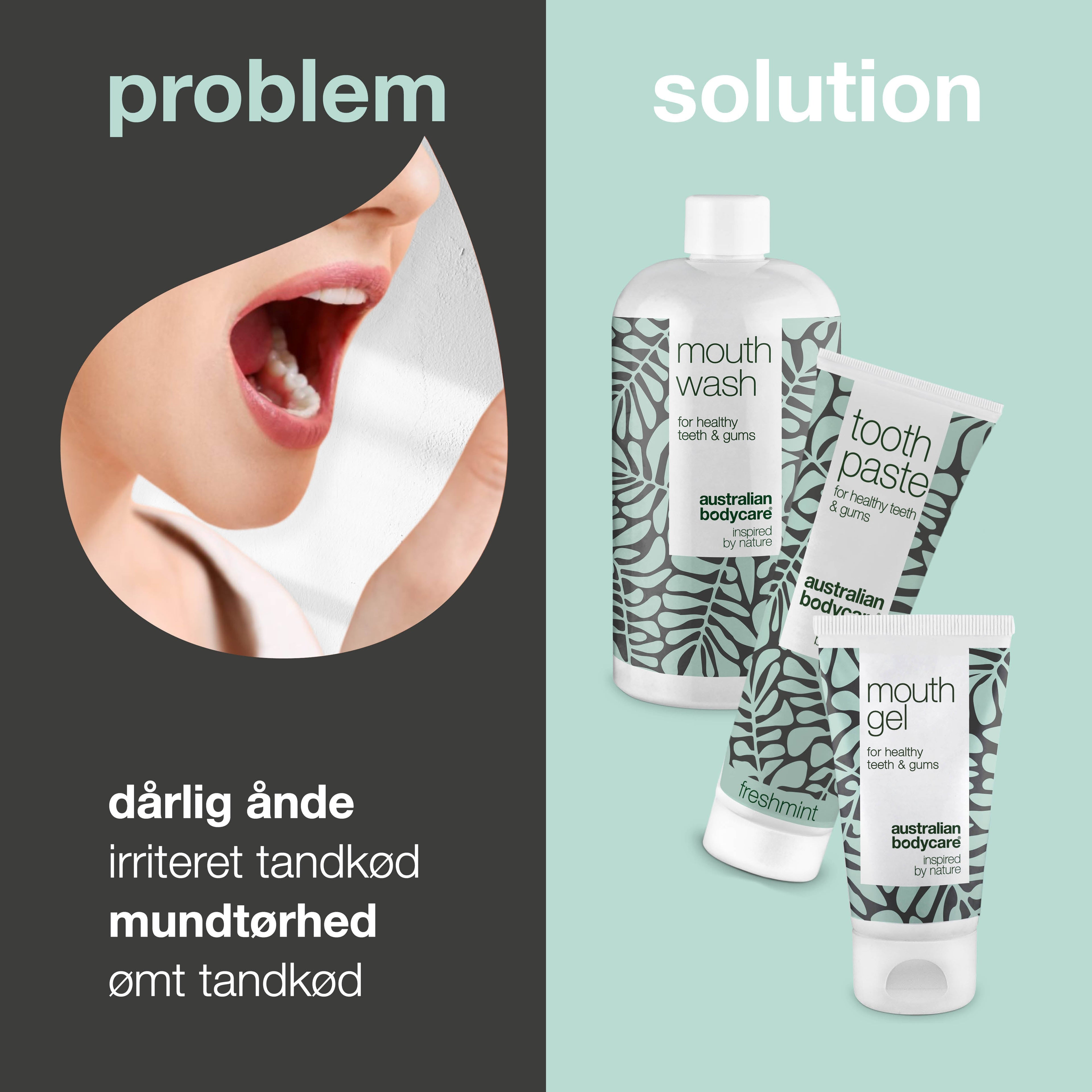 XL Mundpakken med Tea Tree Oil mundprodukter — 10 mundprodukter til pleje ved paradentose, svamp og blødende tandkød