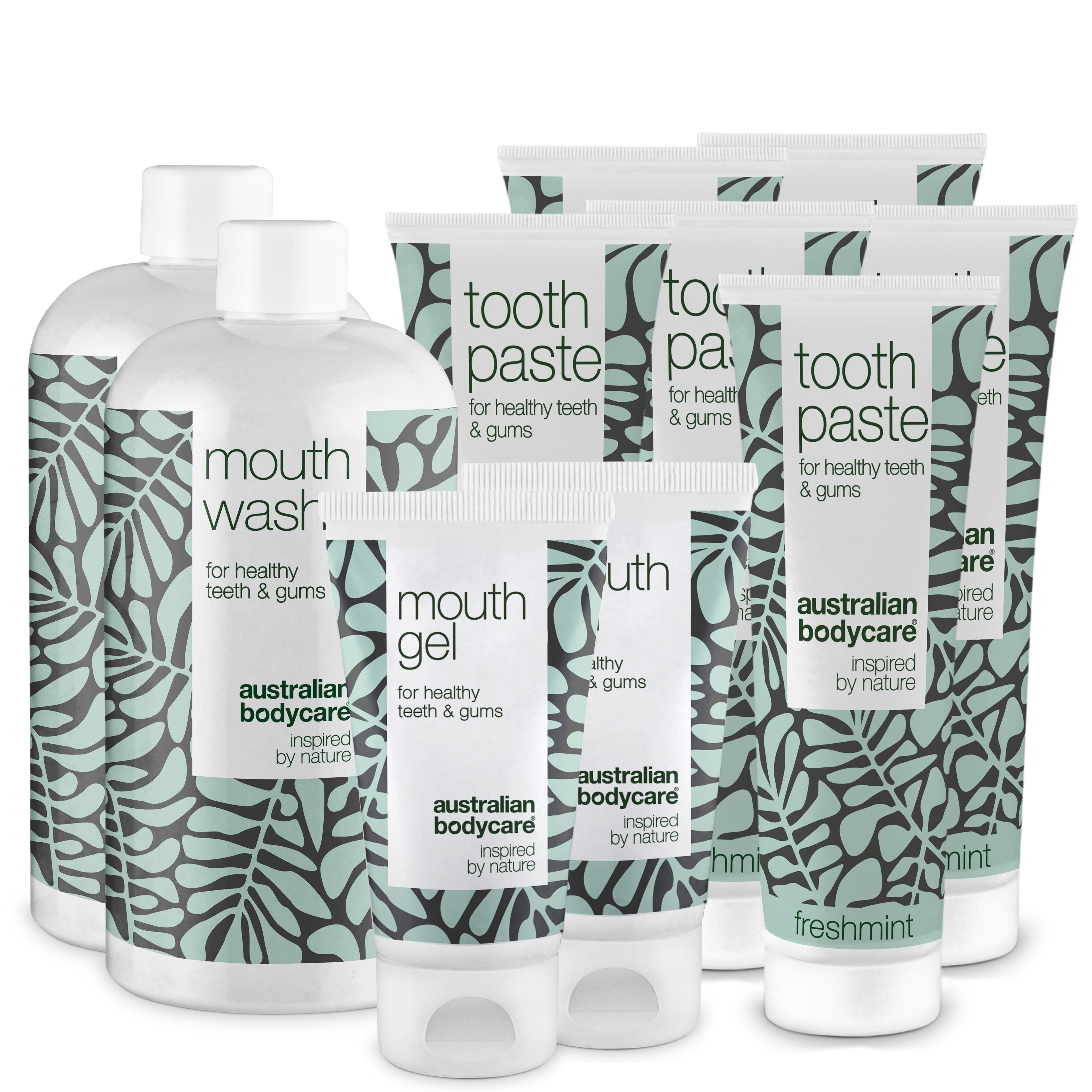 XL Mundpakken med Tea Tree Oil mundprodukter — 10 mundprodukter til pleje ved paradentose, svamp og blødende tandkød