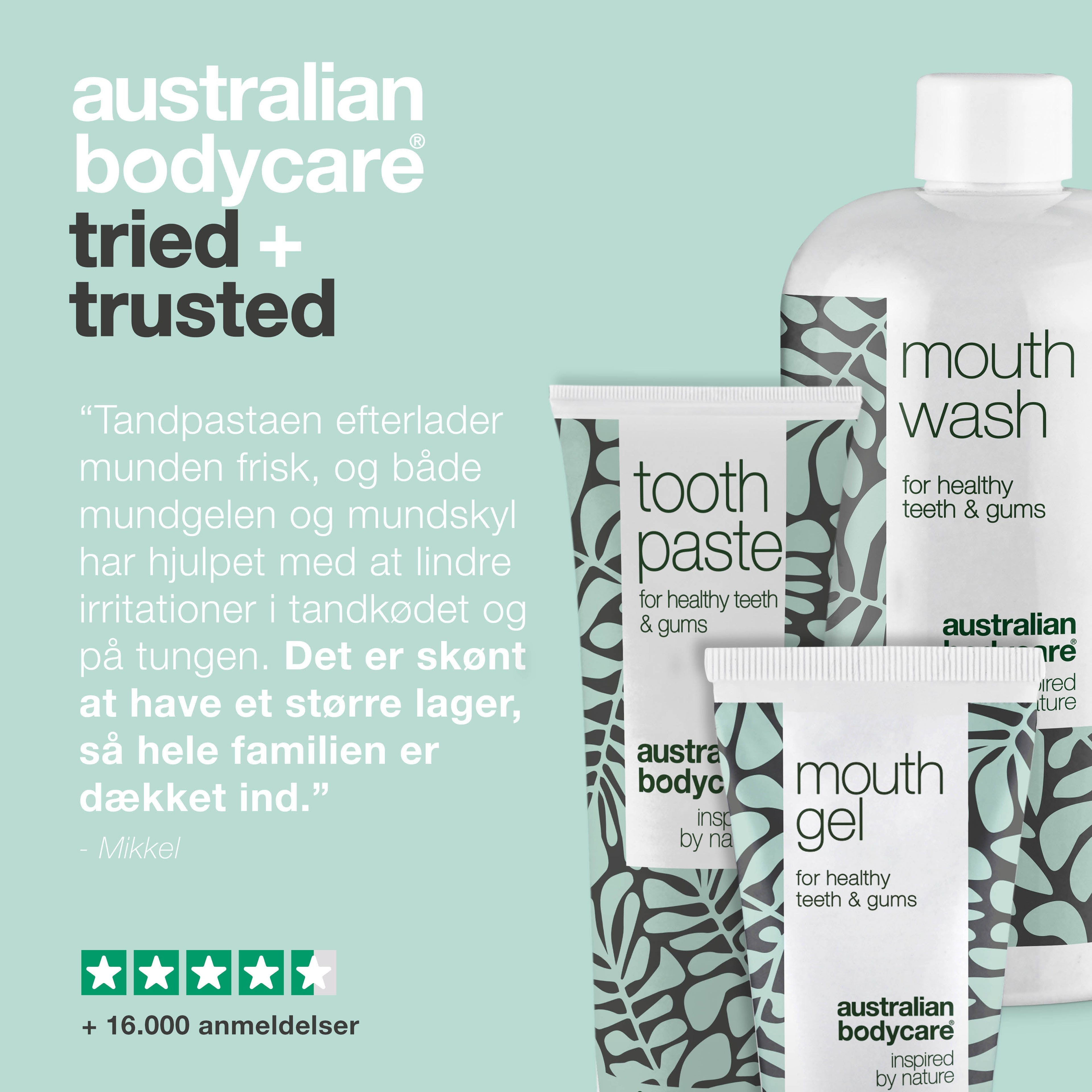 XL Mundpakken med Tea Tree Oil mundprodukter — 10 mundprodukter til pleje ved paradentose, svamp og blødende tandkød