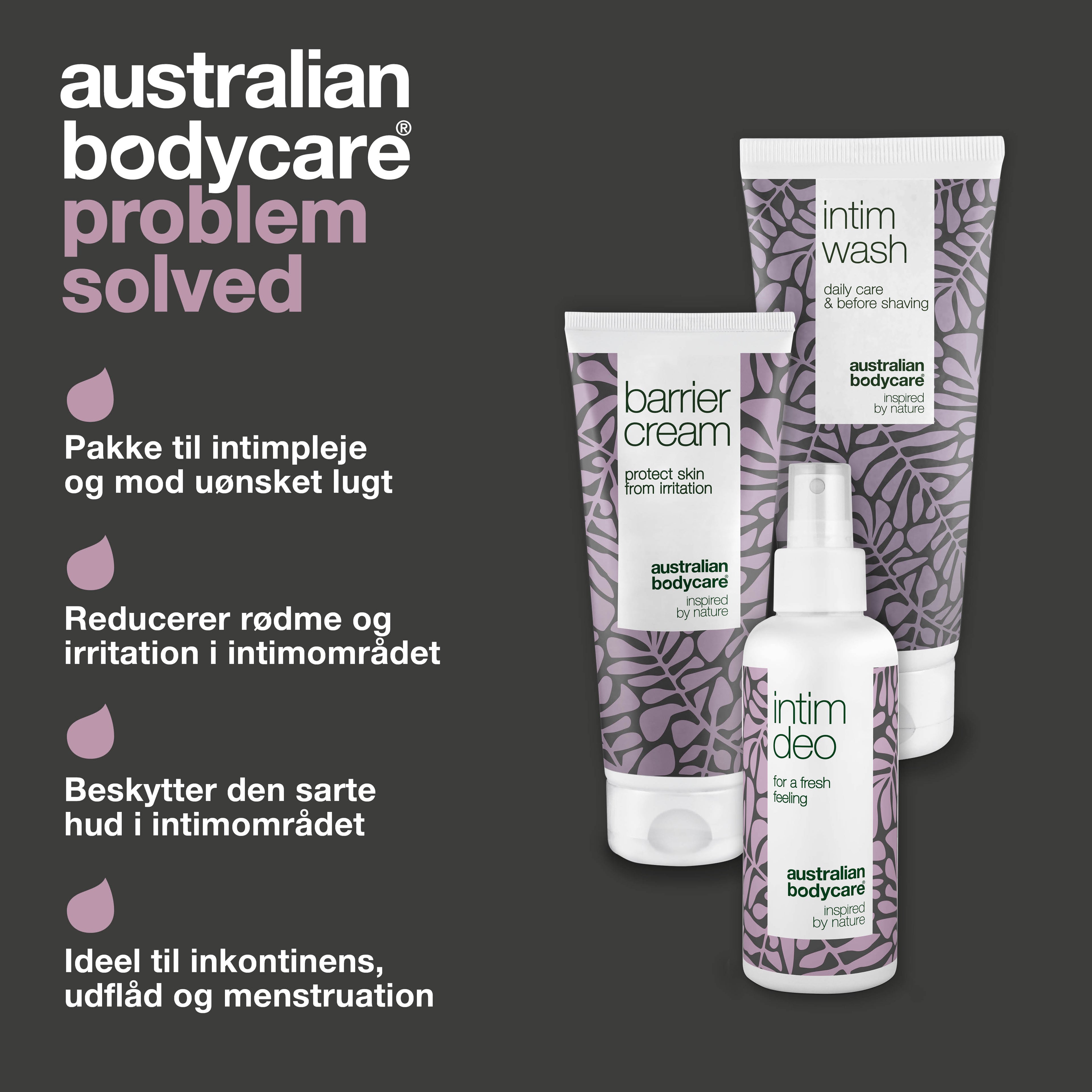 Pakke til pleje ved inkontinens — 3 produkter til at minimere lugt fra underlivet ved inkontinens