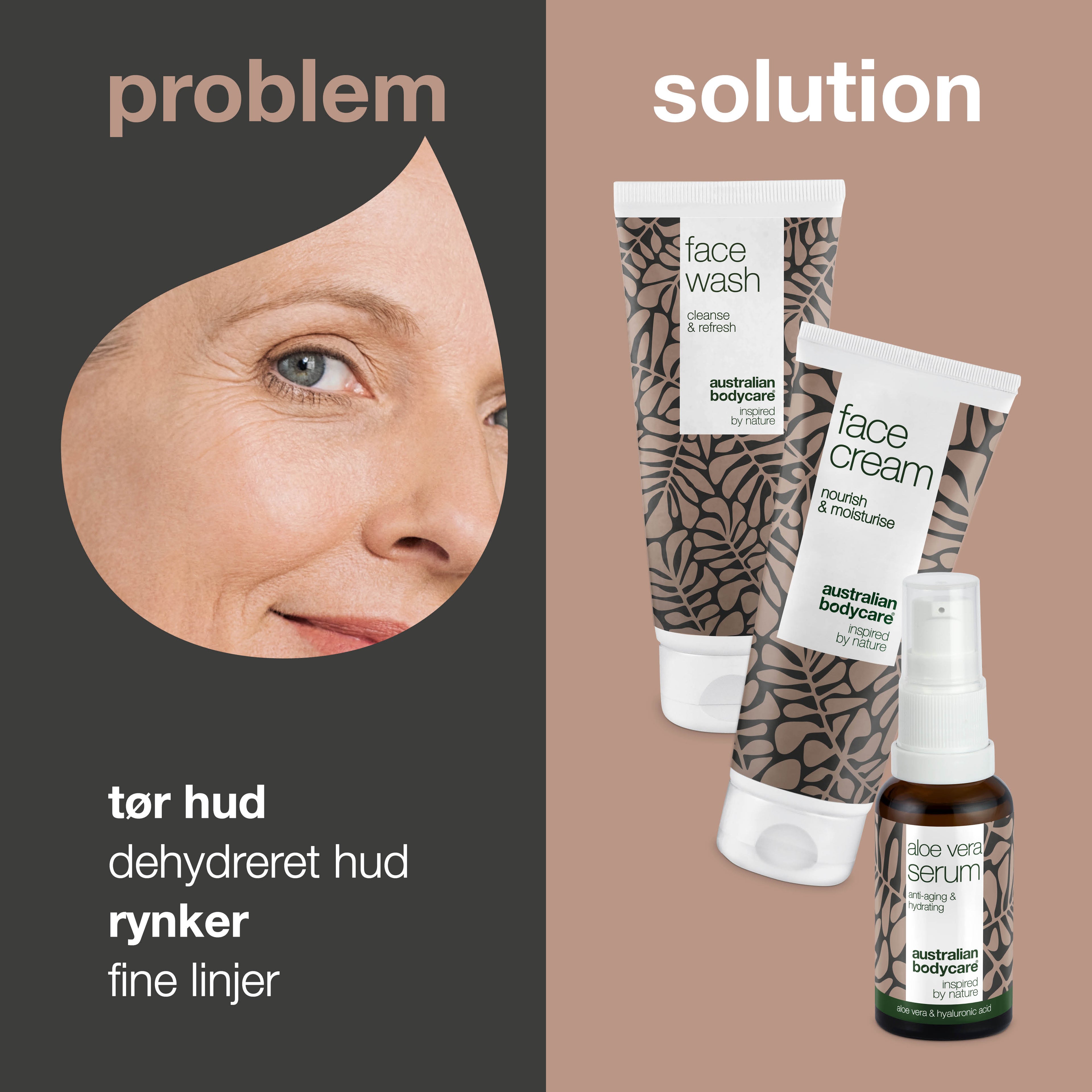 Sæt til rynker og dehydreret hud — 3 Anti Age produkter til tør hud: ansigtsrens, Aloe Vera Serum og creme