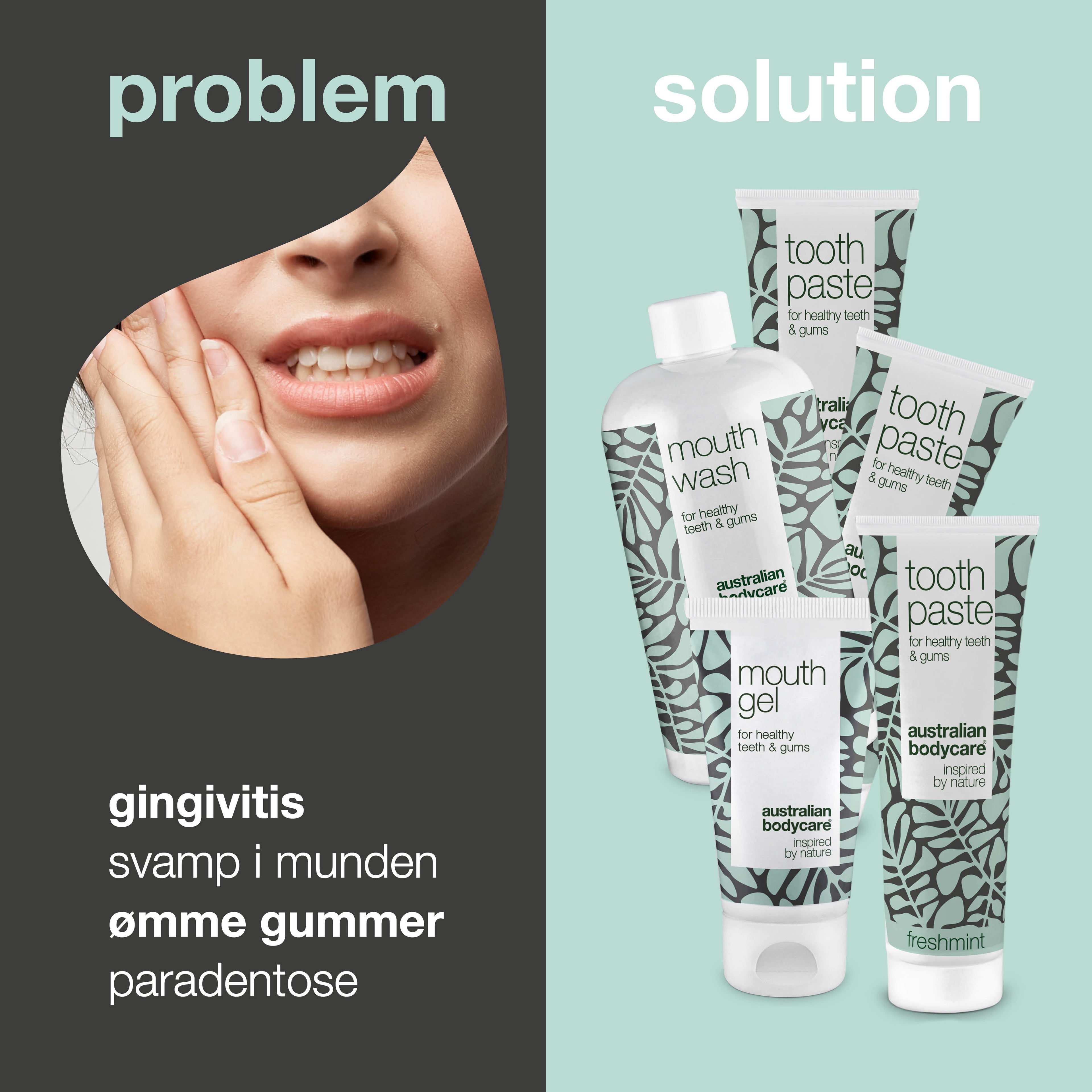 Mundpleje 5 produkter med Tea Tree Oil — Til tandkødsbetændelse & pleje ved svamp i mund & på tunge