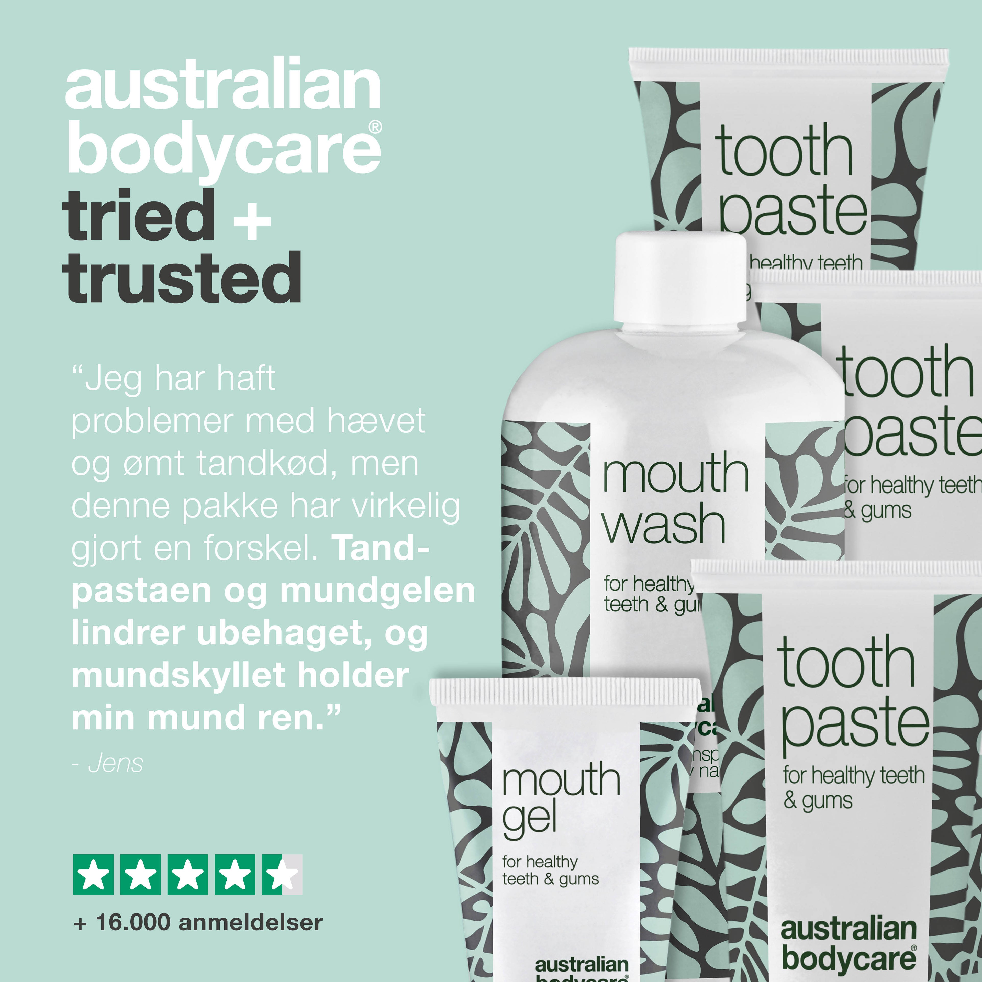 Mundpleje 5 produkter med Tea Tree Oil — Til tandkødsbetændelse & pleje ved svamp i mund & på tunge