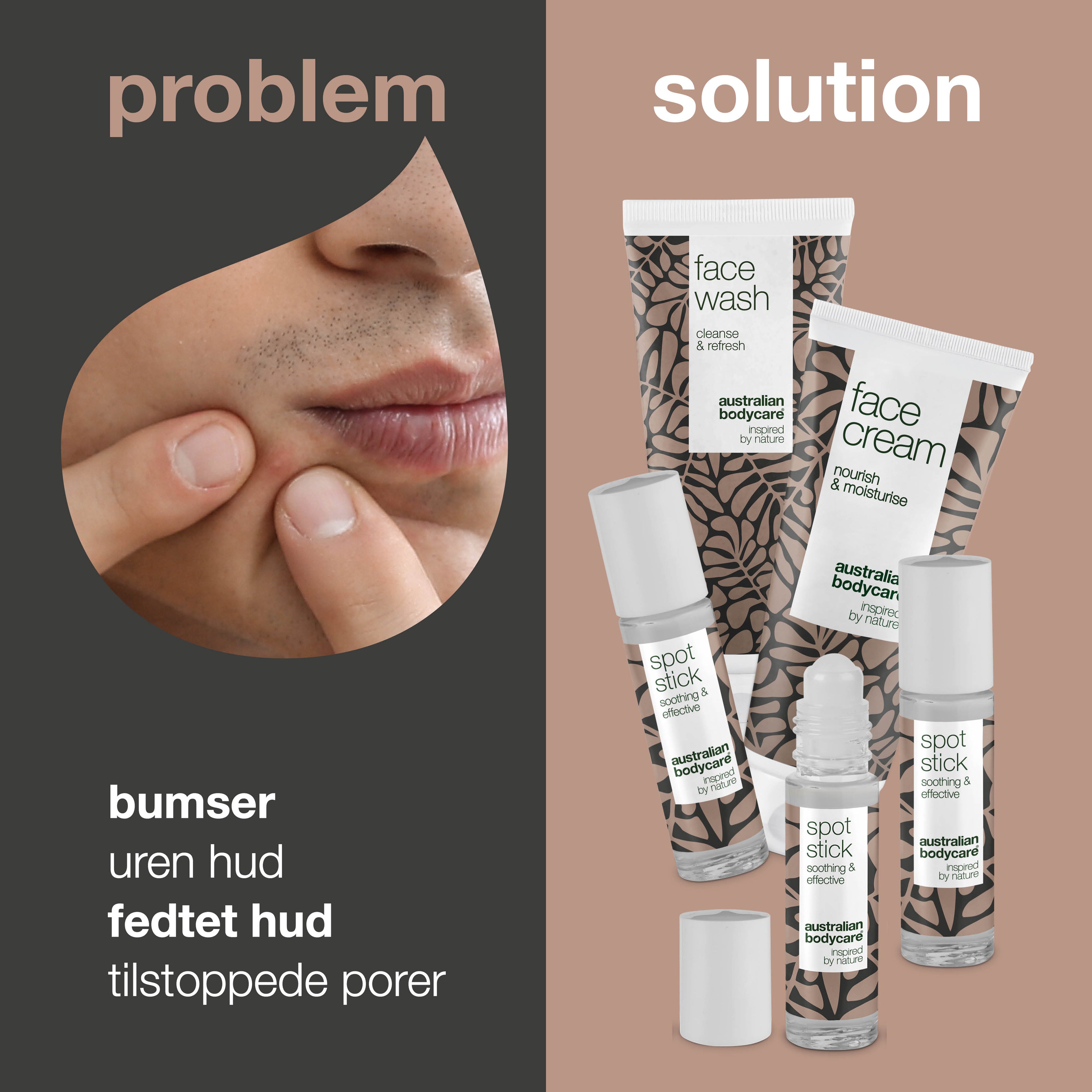 XL Ansigtsprodukter til bumser og uren hud — Stor ansigtsrens, ansigtscreme & 3-pak Spot Stick til bumser & fedtet hud