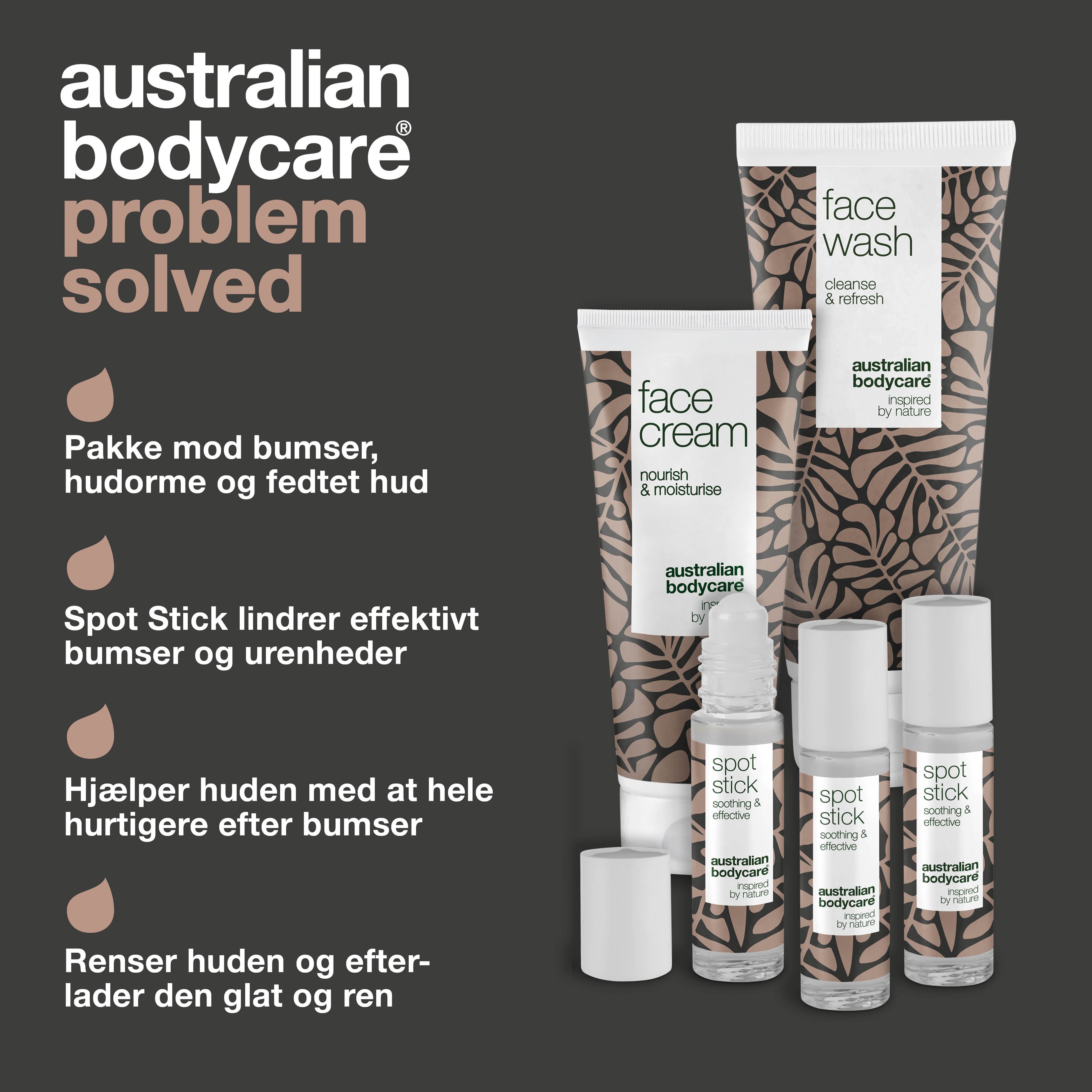 XL Ansigtsprodukter til bumser og uren hud — Stor ansigtsrens, ansigtscreme & 3-pak Spot Stick til bumser & fedtet hud