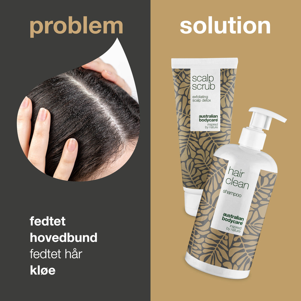 2-pak til bumser i hovedbunden — Hovedbundsscrub og Tea Tree Shampoo til uren hud i hovedbunden