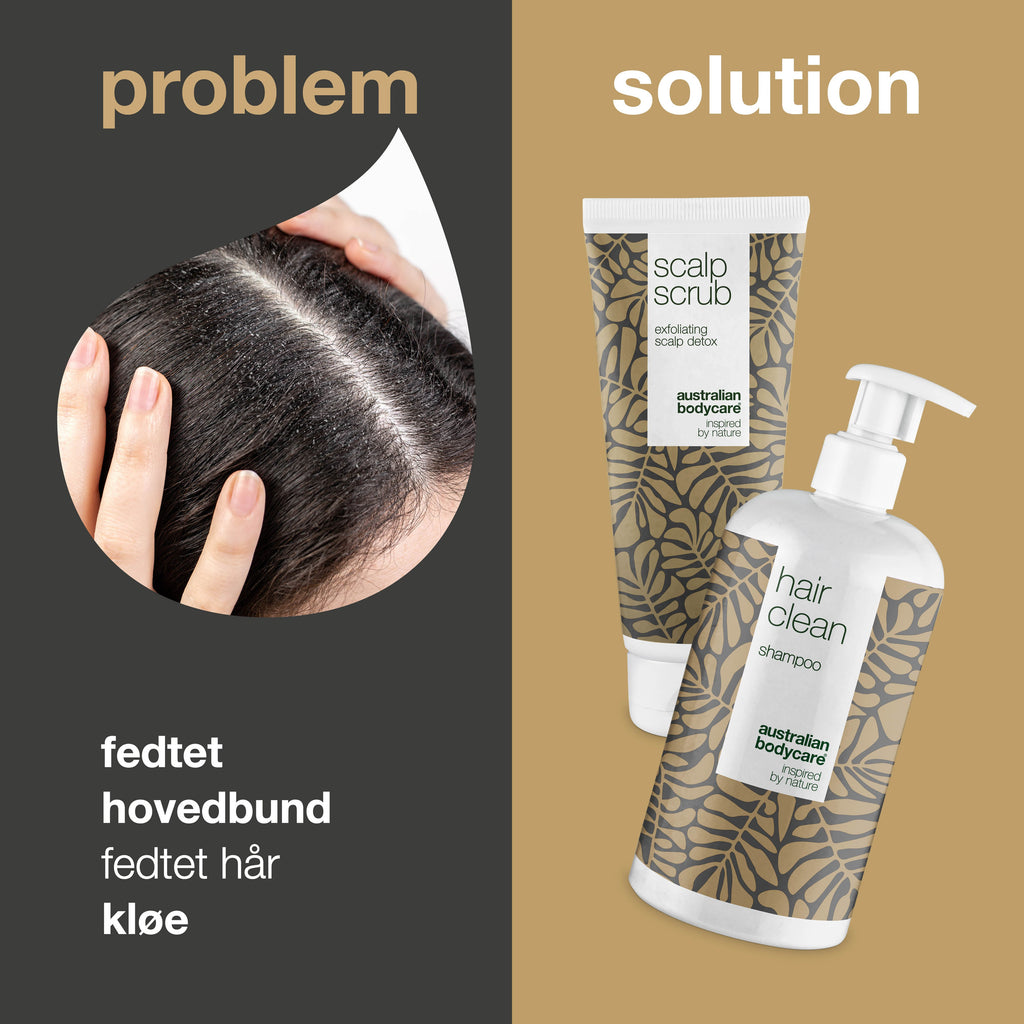 2 produkter til fedtet hår — Tea Tree Shampoo og scrub til fedtet hovedbund og hår