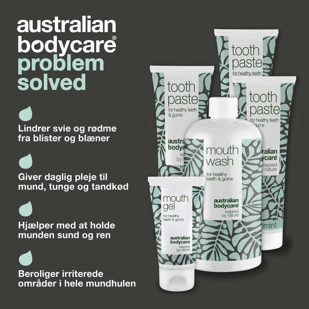 5-pak til daglig pleje af blister i munden eller på tungen — Til daglig pleje ved blæner på tungen og i munden