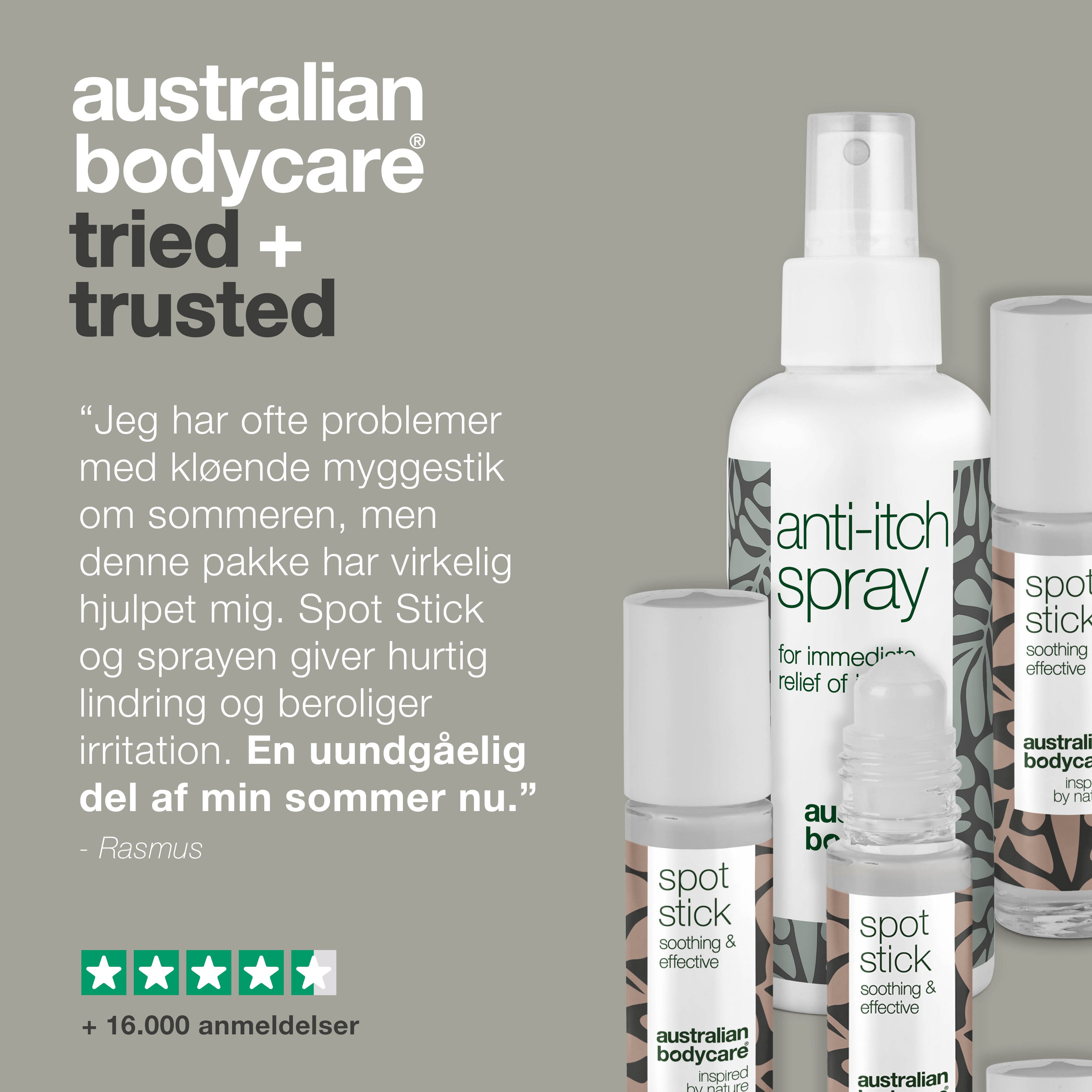 4-pak til pleje ved myggestik og insektbid — 4 beroligende produkter til at lindre irritation fra insektstik