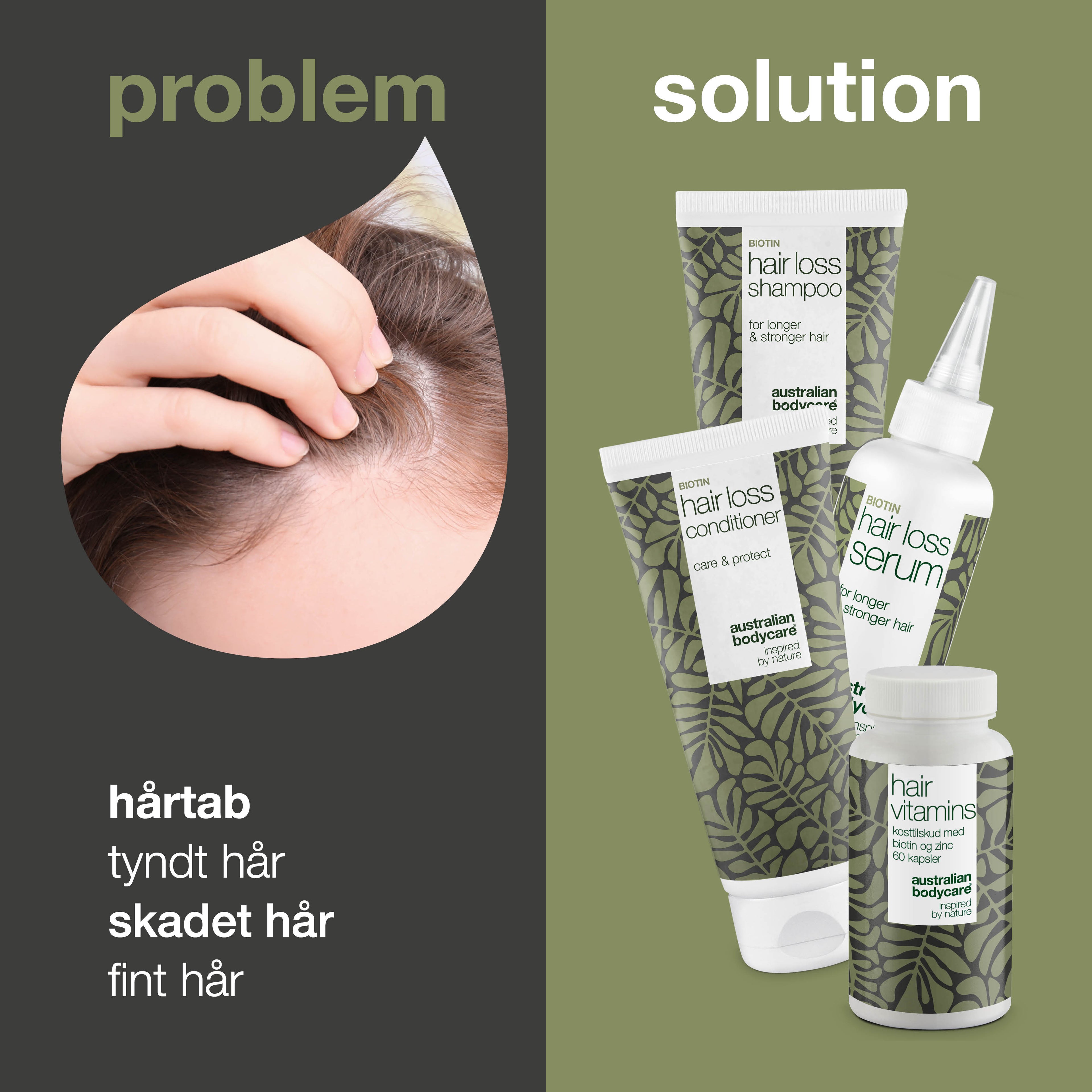 Pakke til hårtab og tyndt hår — Hårtabsprodukter med Biotin, Tea Tree Oil og Capilia Longa