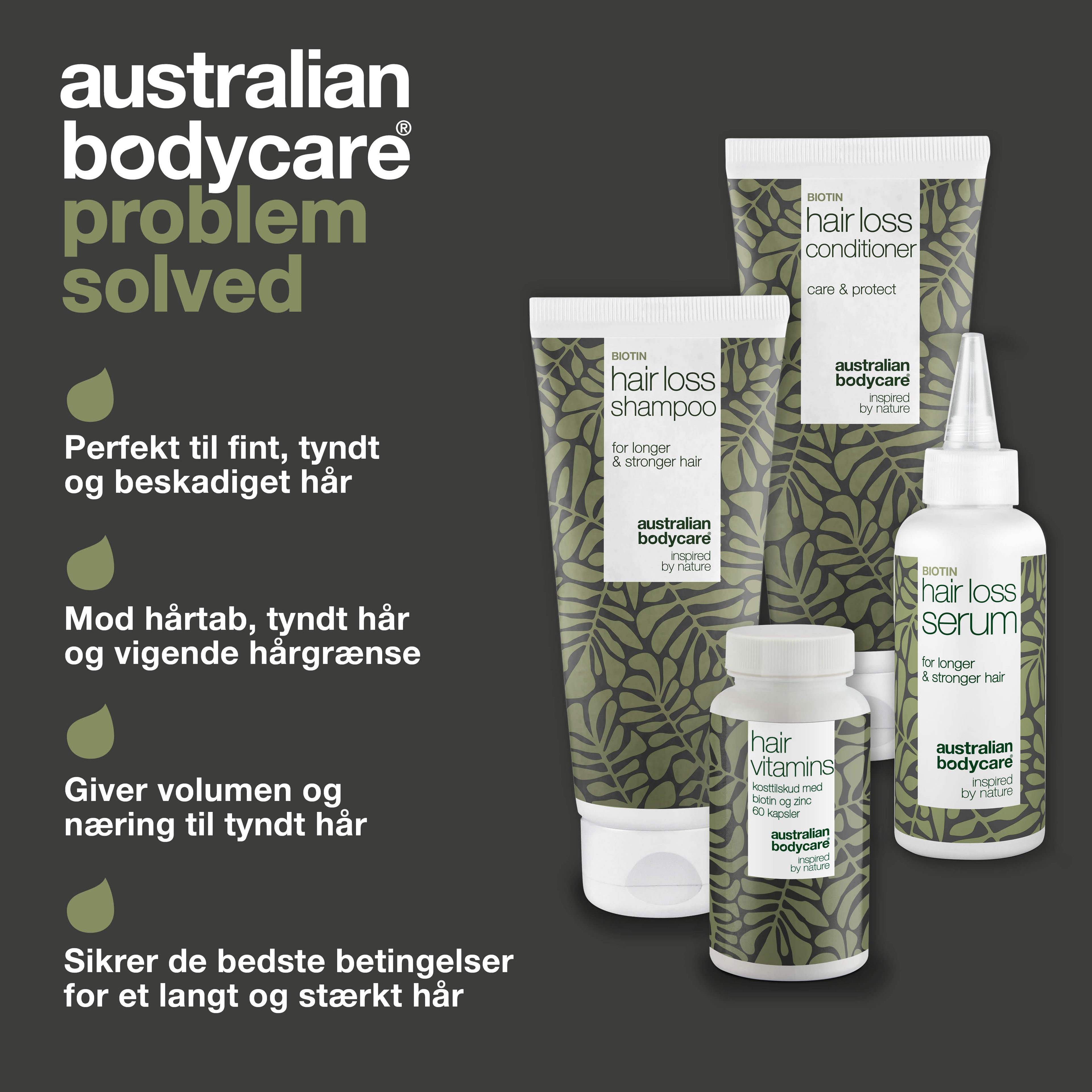 Pakke til hårtab og tyndt hår — Hårtabsprodukter med Biotin, Tea Tree Oil og Capilia Longa