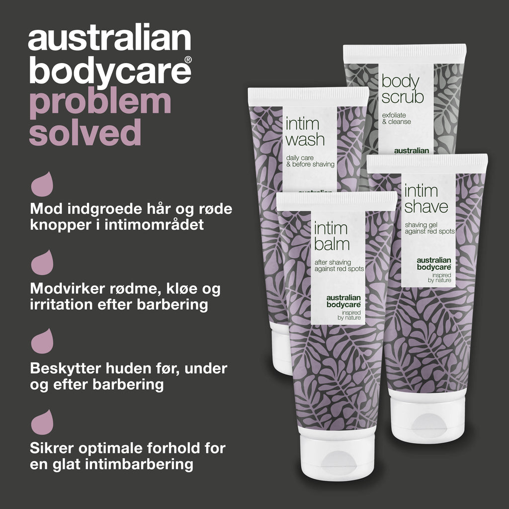 4-pak til intimbarbering mod røde knopper og indgroede hår — 4 produkter mod barberknopper og skægpest i intimområdet