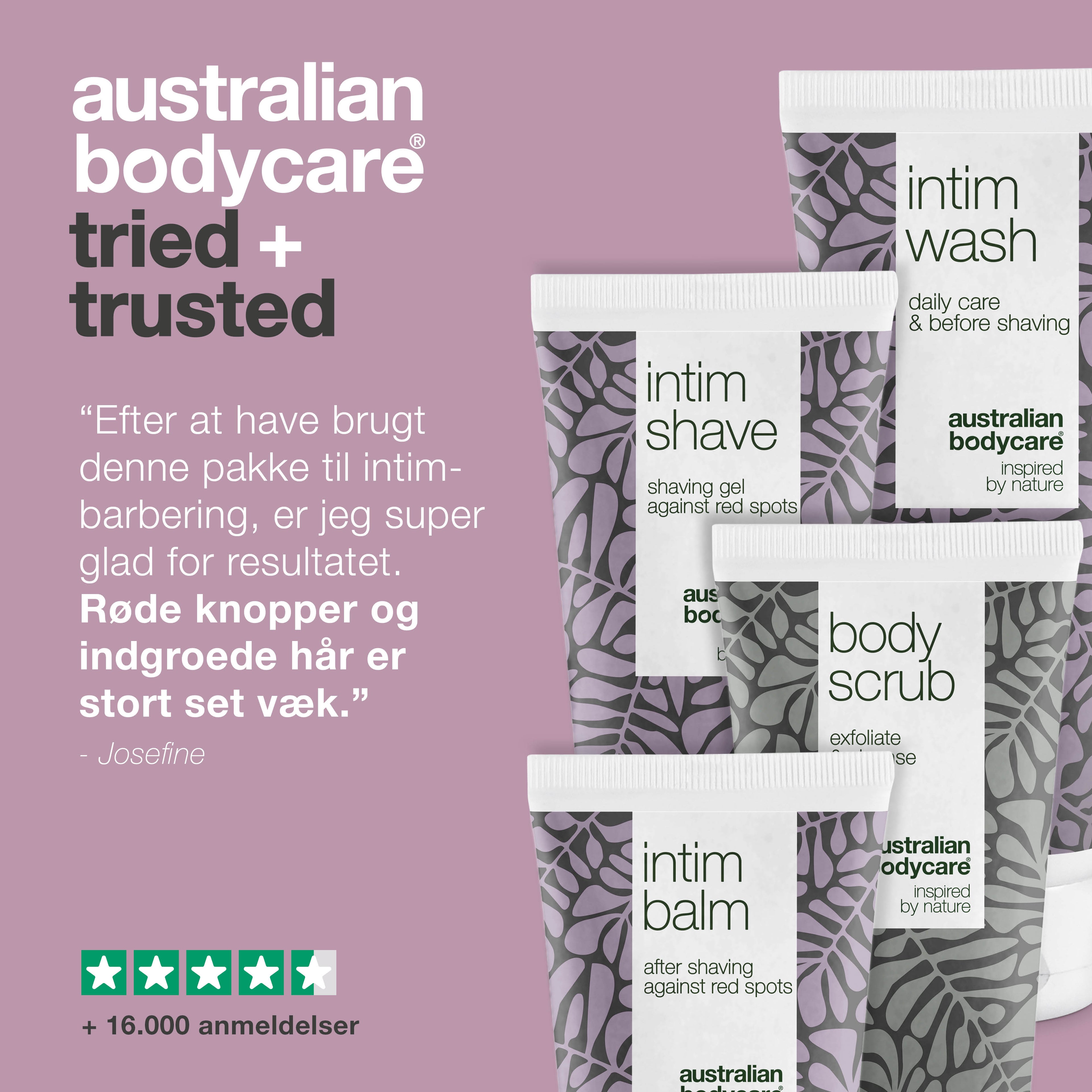 4-pak til intimbarbering mod røde knopper og indgroede hår — 4 produkter mod barberknopper og skægpest i intimområdet