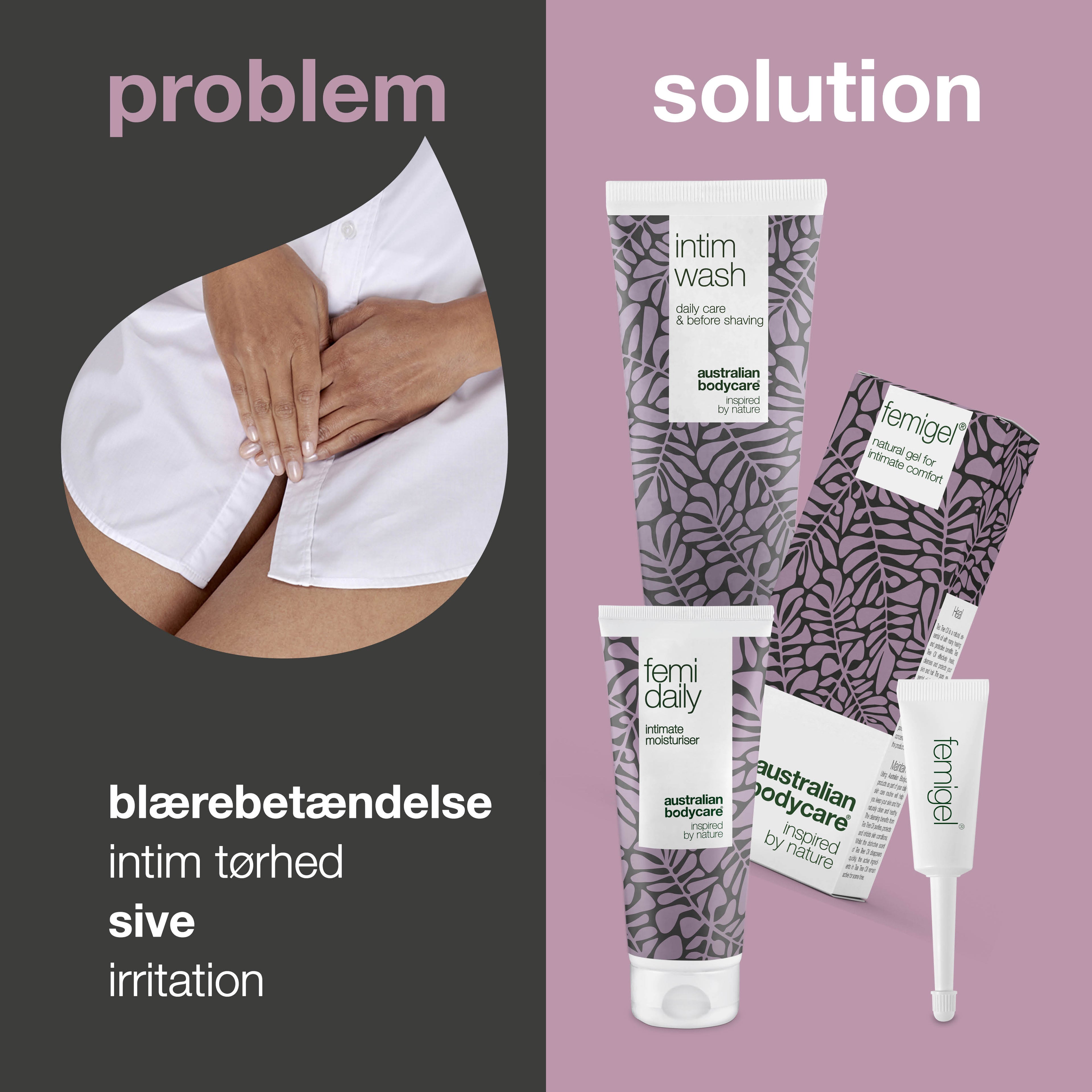 3-pak til pleje ved blærebetændelse — Intimprodukter til at reducere tørhed, svie og irritation