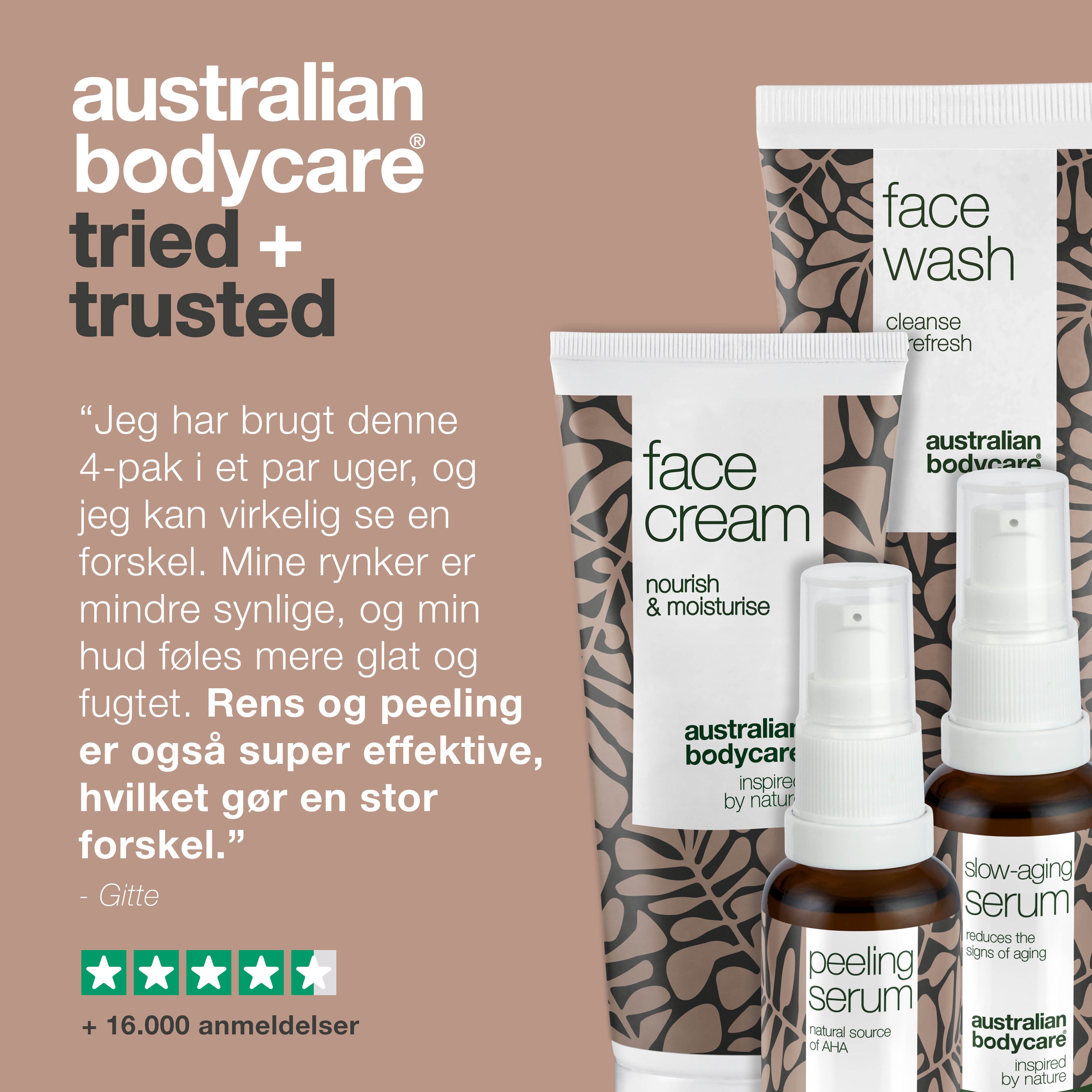 4-pak anti-age produkter til moden hud (50+) — Anti-age Serum, Peeling Serum, rens og ansigtscreme mod rynker