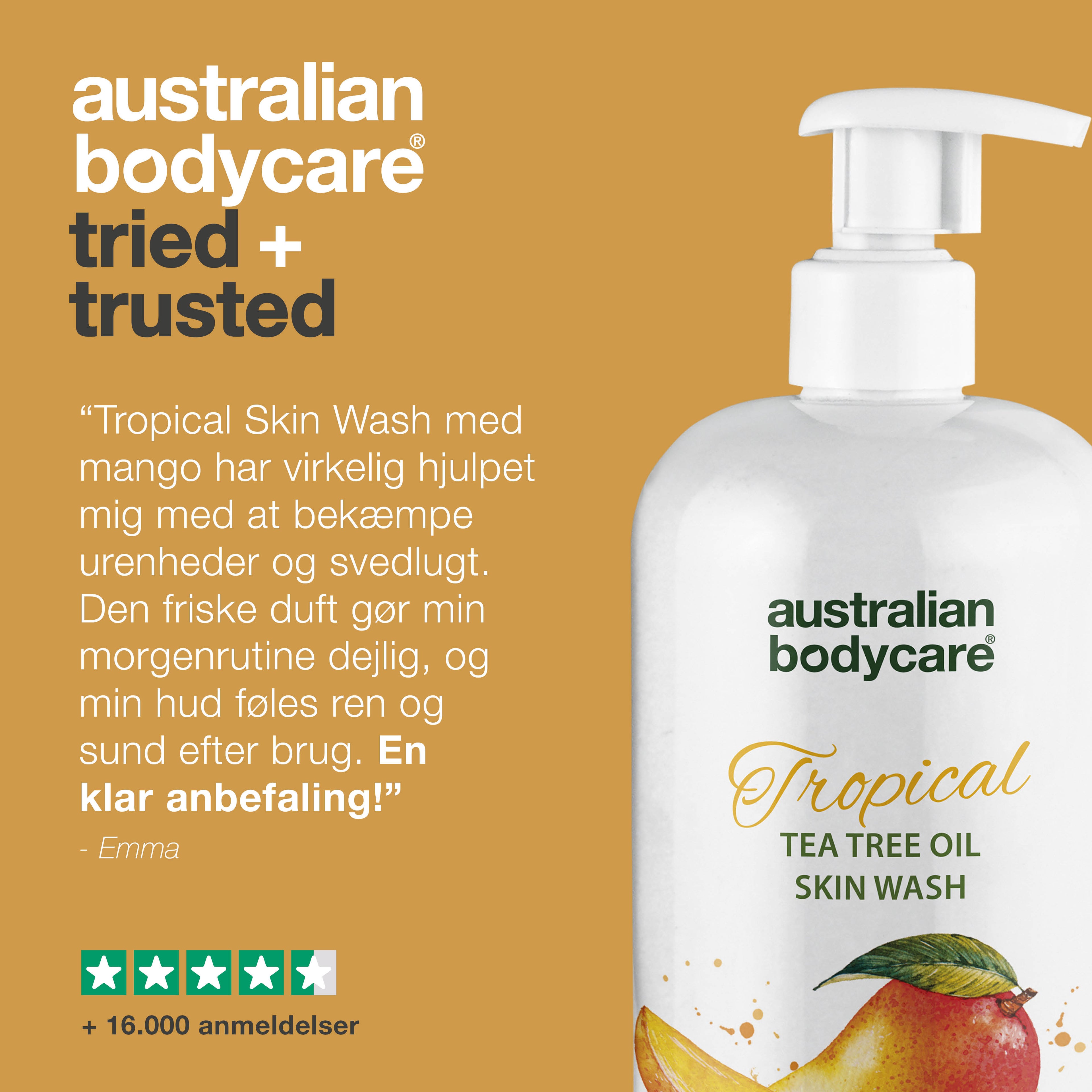 Professionel Tropical Skin Wash med mango — Body Wash med Tea Tree Oil og mango for ren og problemfri hud