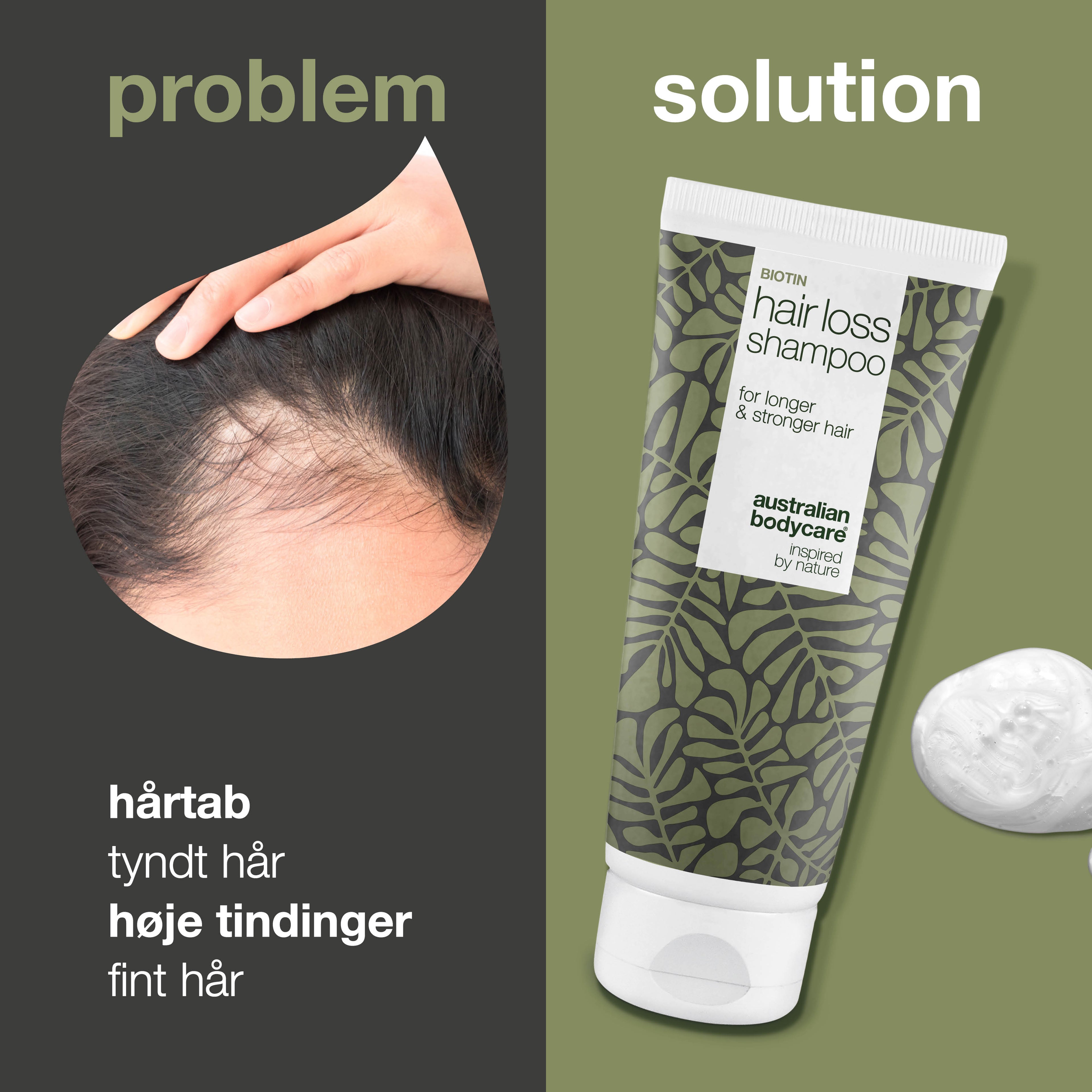 Shampoo reducerer hårtab og tyndt hår — Shampoo reducerer hårtab og styrker svækket hår med biotin, koffein og Capilia Longa, der nærer hovedbunden og stimulerer hårrødderne.