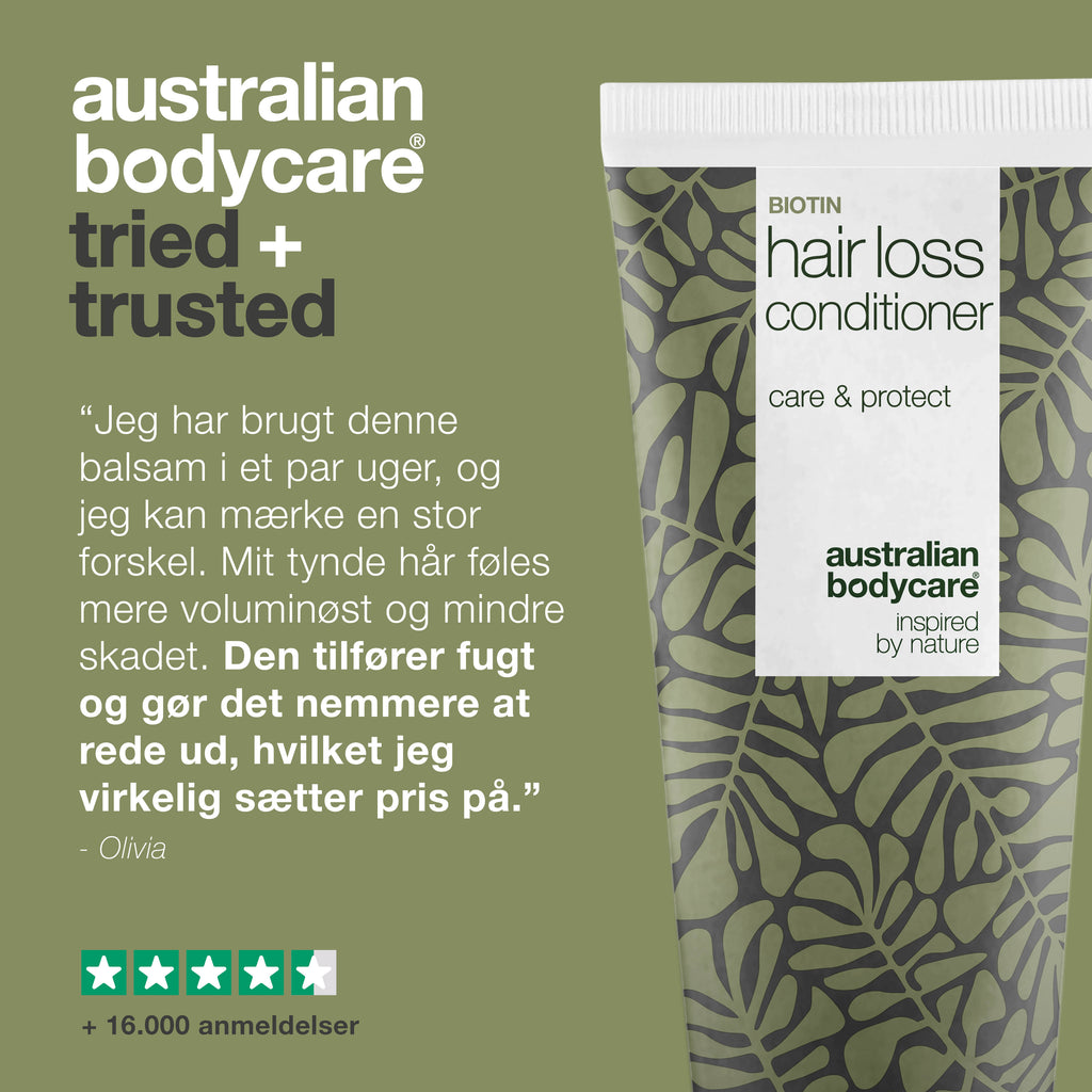 Hair Loss Conditioner – Styrker tyndt hår og reducerer hårtab — Hair Loss Conditioner styrker tyndt hår, reducerer hårtab og fugter. Med Capilia Longa, Koffein og Biotin for sundere og fyldigere hår.