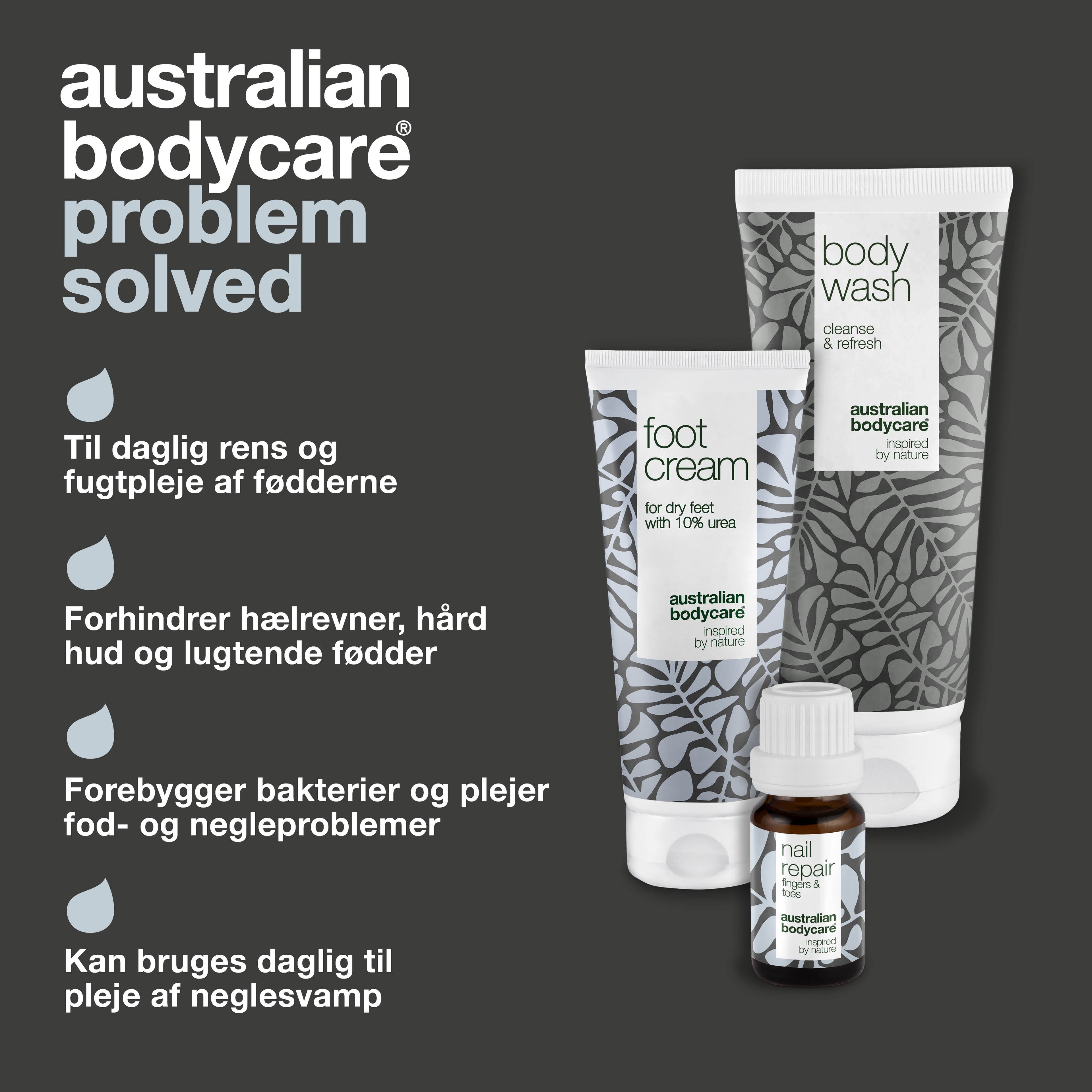 Fodplejepakke — 3 produkter til daglig pleje af tørre fødder og gule negle