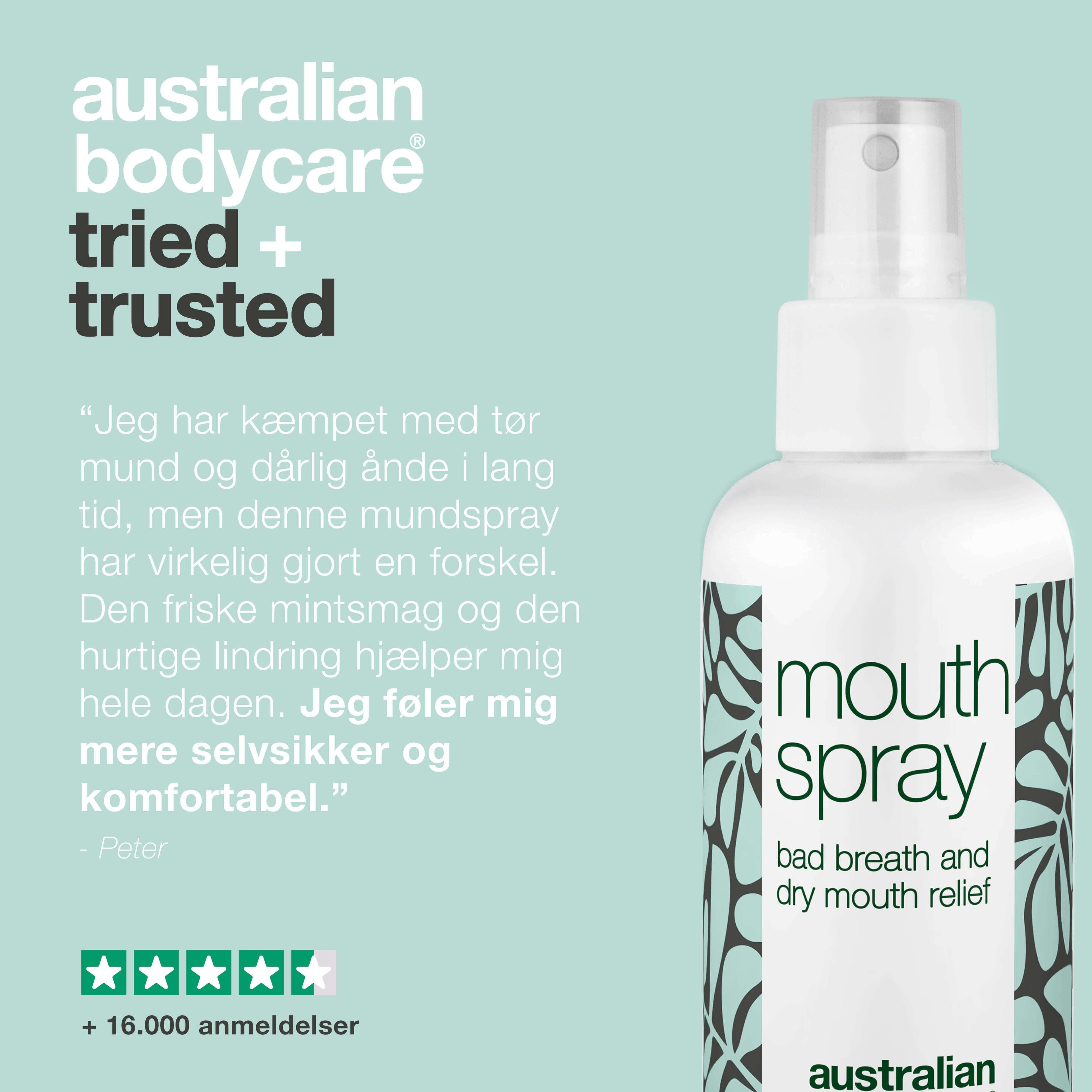 Mundspray mod tør mund og dårlig ånde – frisk ånde hele dagen — Effektiv mundspray, der fugter tør mund og giver frisk ånde. Brug dagligt for en ren og behagelig fornemmelse. Perfekt til brug på farten.