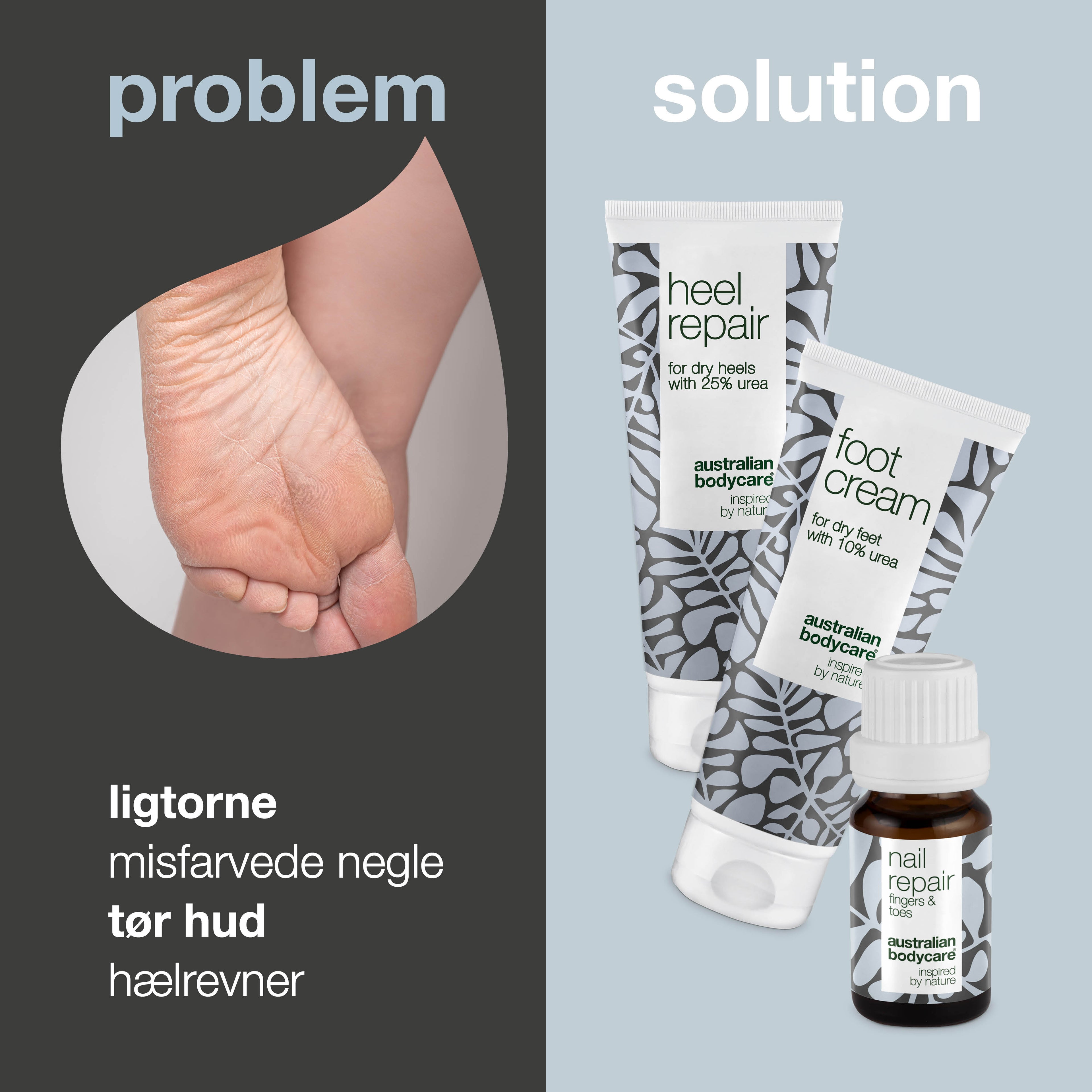 Fod og neglepakke til hård hud — 3 produkter til tørre fødder og gule negle